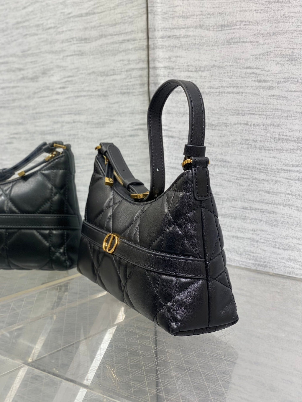 DIOR MISS CARO CIGALE MINI 24 BAG IN BLACK MACROCANNAGE LAMBSKIN