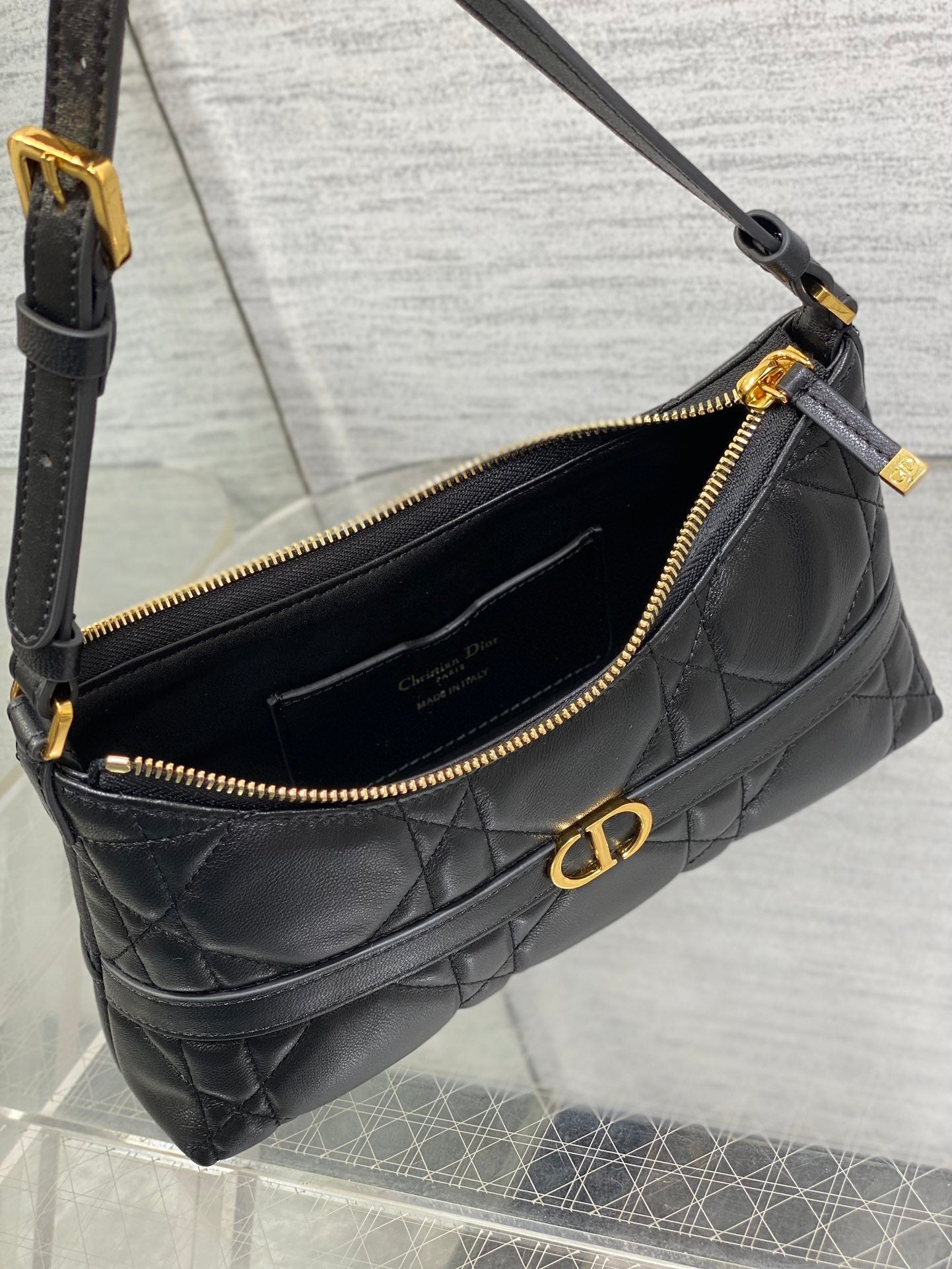 DIOR MISS CARO CIGALE MINI 24 BAG IN BLACK MACROCANNAGE LAMBSKIN