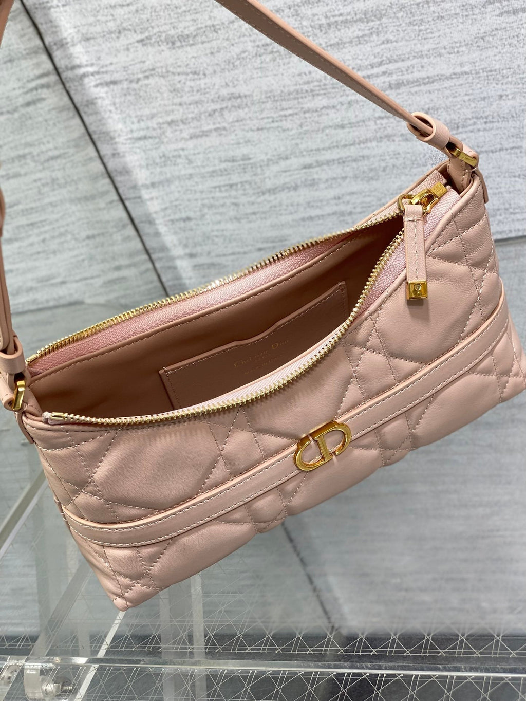 DIOR MISS CARO CIGALE MINI 24 BAG IN POWDER PINK MACROCANNAGE LAMBSKIN