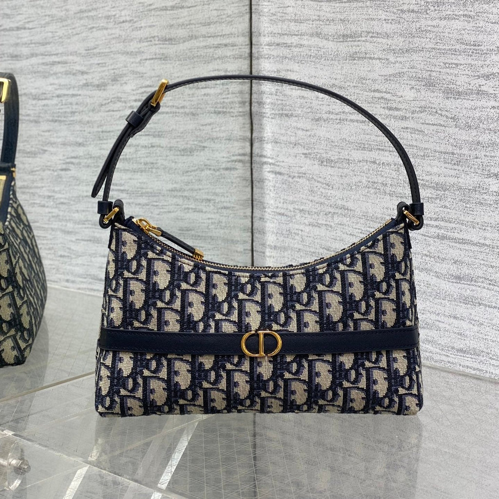 DIOR MONTAIGNE CIGALE MINI 24 BAG IN BLUE  OBLIQUE JACQUARD