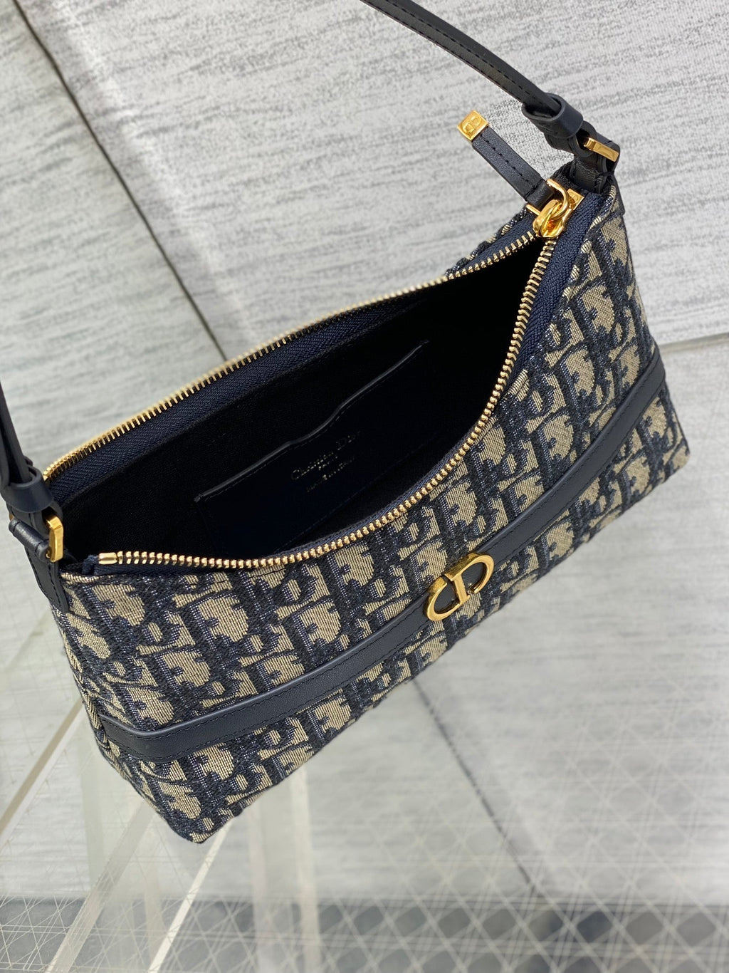 DIOR MONTAIGNE CIGALE MINI 24 BAG IN BLUE  OBLIQUE JACQUARD