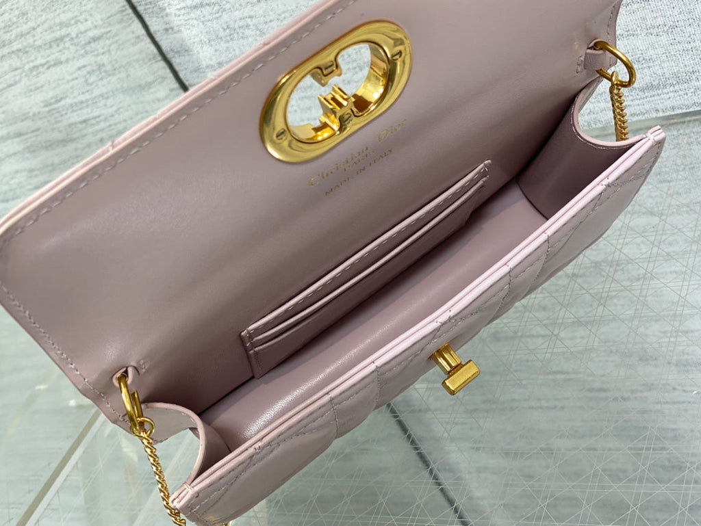 DIOR MONTAIGNE AVENUE MINI 19 BAG IN LIGHT PINK CALFSKIN WITH GOLD HARDWARE