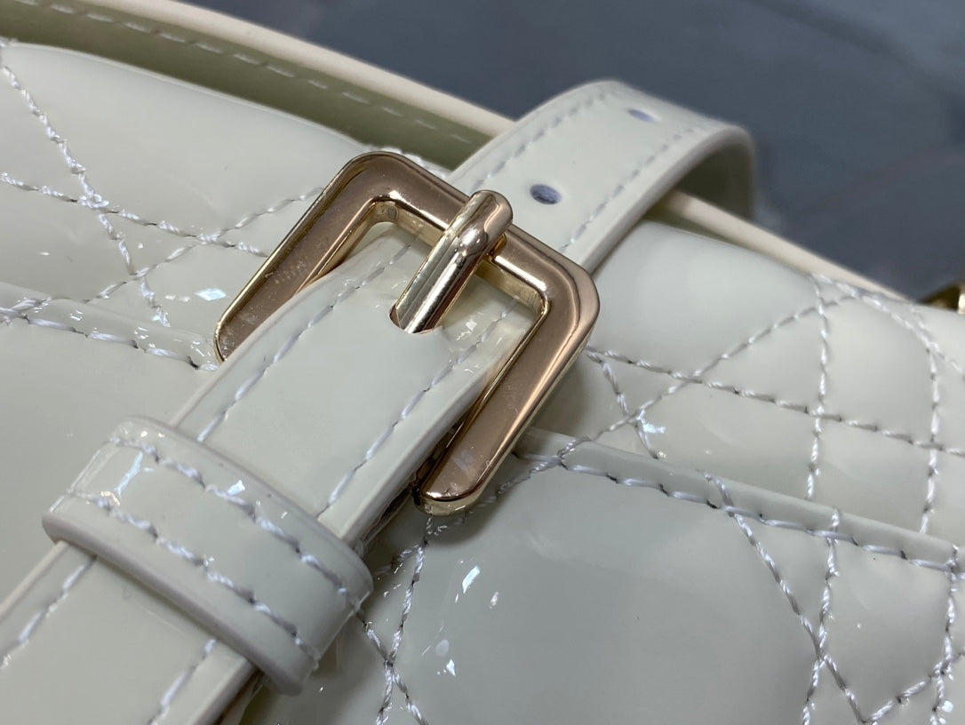 DIOR MINI BAG 24 IN WHITE CREAM PATENT CANNAGE CALFSKIN