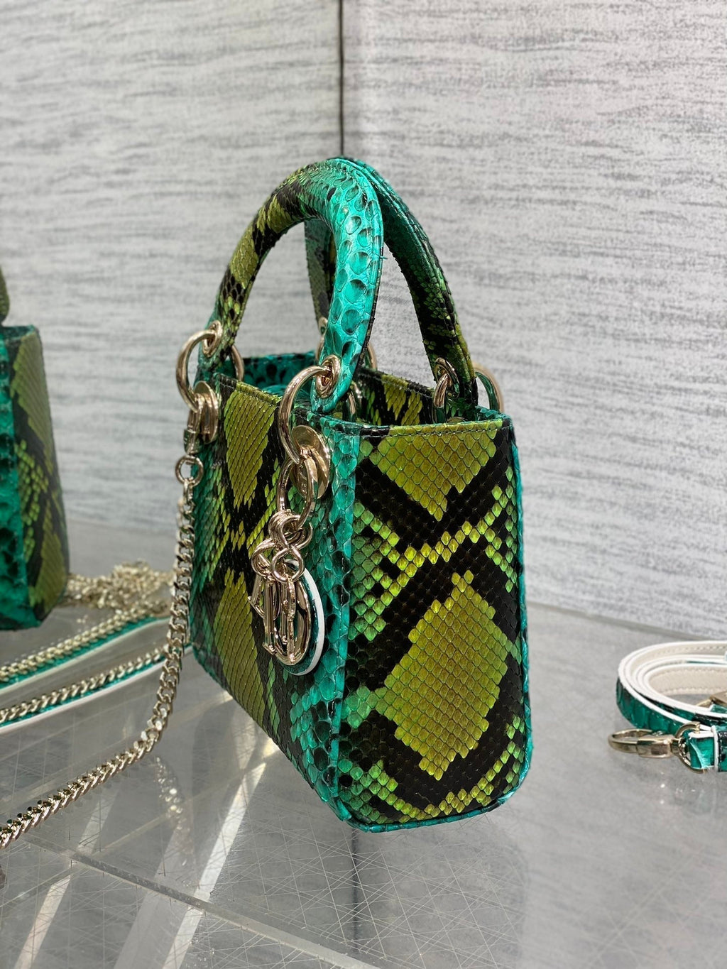 DIOR MINI 17 LADY BAG IN COLORFUL SNAKESKIN PATTERN LAMBSKIN 225963