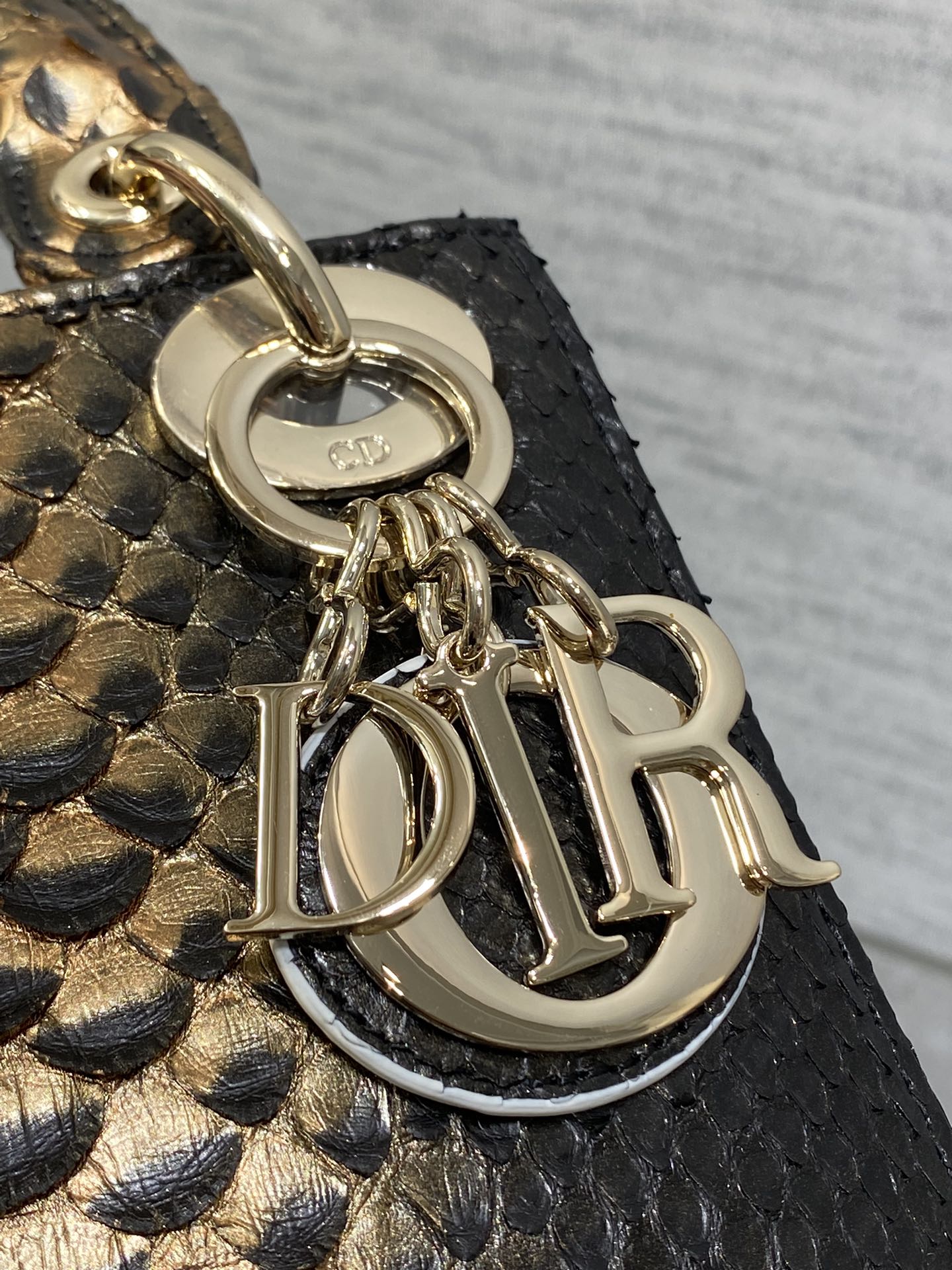 DIOR MINI 17 LADY BAG IN BLACK MIX COFFEE BROWN SNAKESKIN PATTERN LAMBSKIN