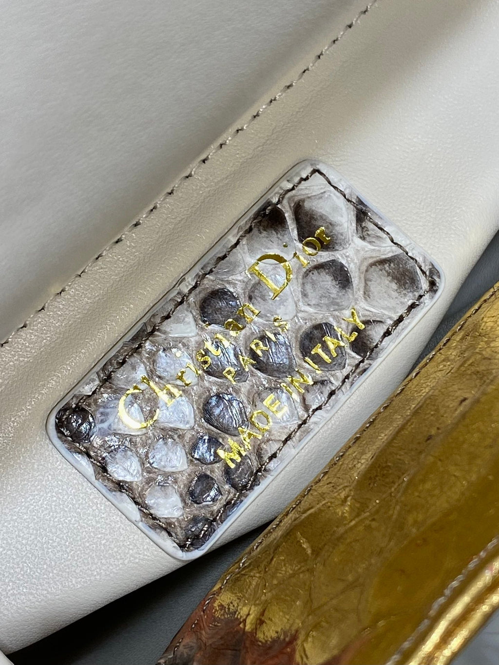DIOR MINI 17 LADY BAG IN GOLDEN SNAKESKIN PATTERN LAMBSKIN