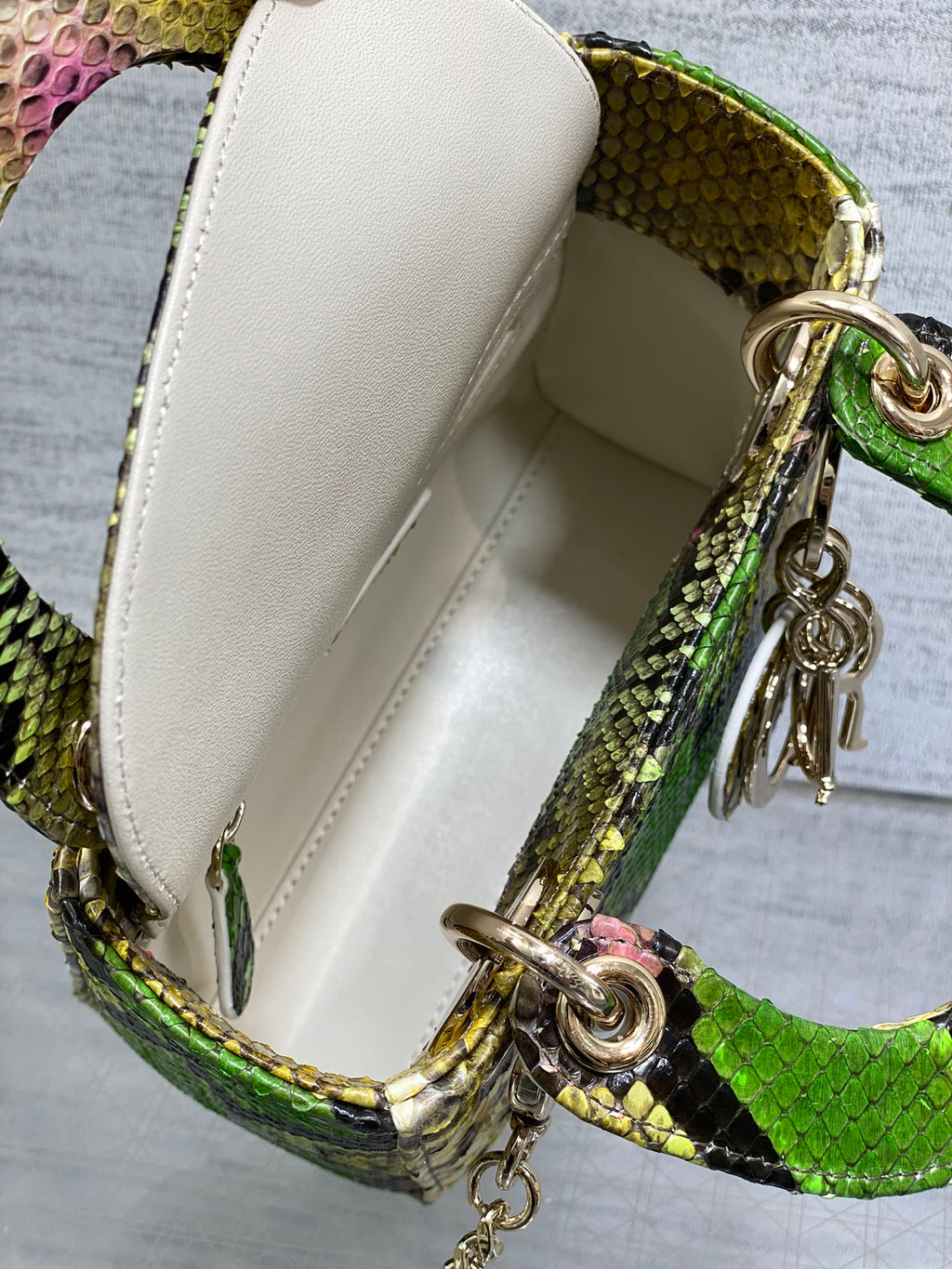 DIOR MINI 17 LADY BAG IN COLORFUL SNAKESKIN PATTERN LAMBSKIN 225975