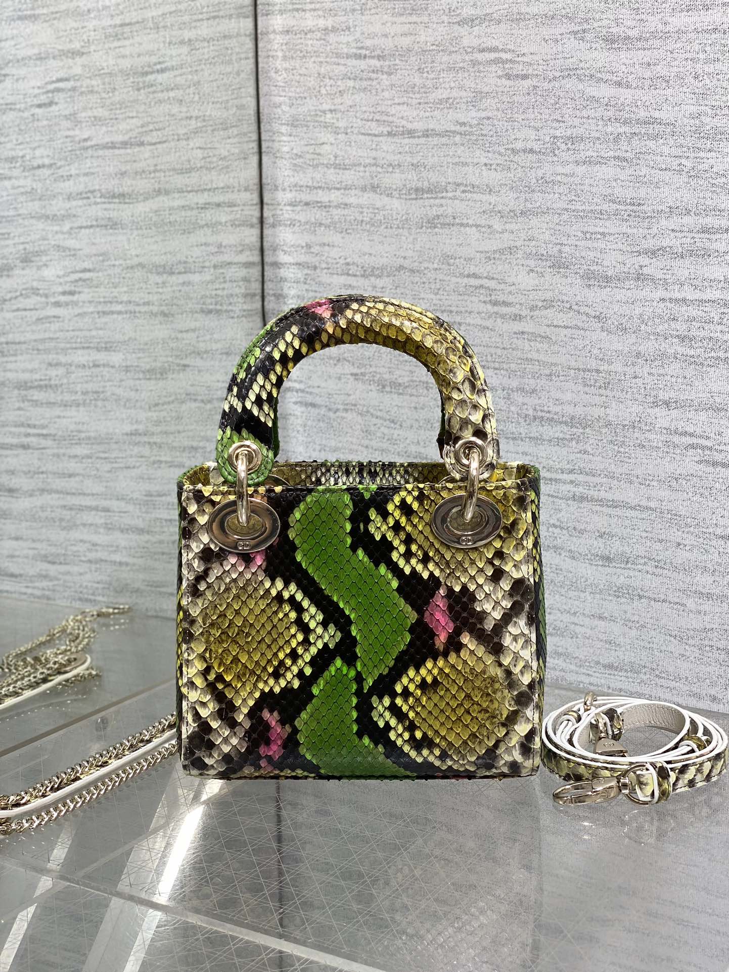 DIOR MINI 17 LADY BAG IN COLORFUL SNAKESKIN PATTERN LAMBSKIN 225975
