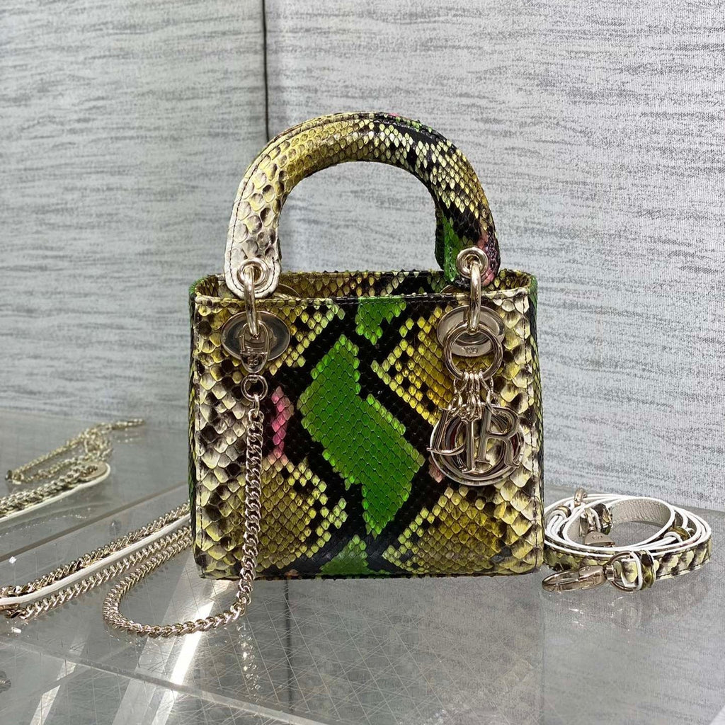 DIOR MINI 17 LADY BAG IN COLORFUL SNAKESKIN PATTERN LAMBSKIN 225975