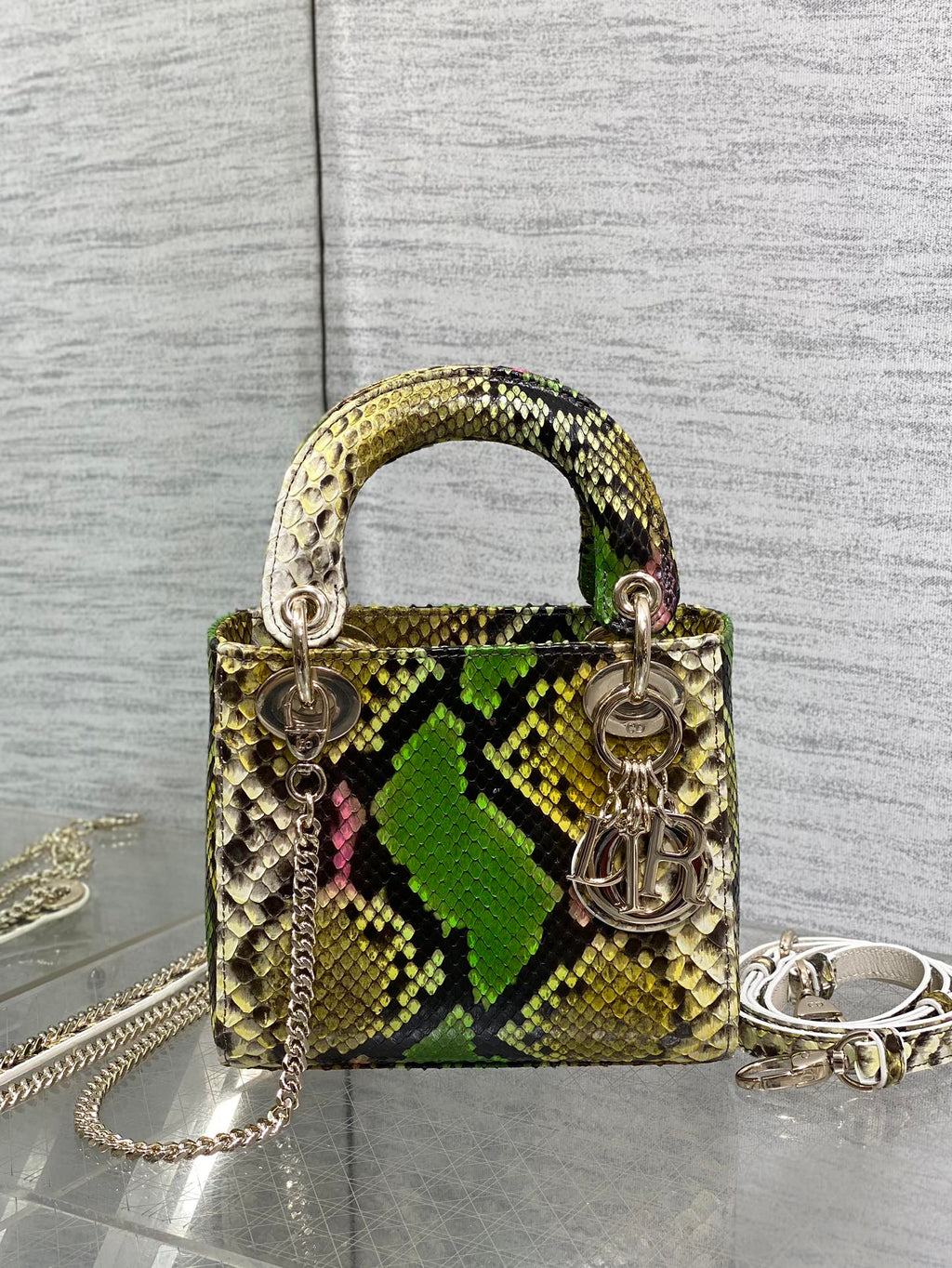 DIOR MINI 17 LADY BAG IN COLORFUL SNAKESKIN PATTERN LAMBSKIN 225975