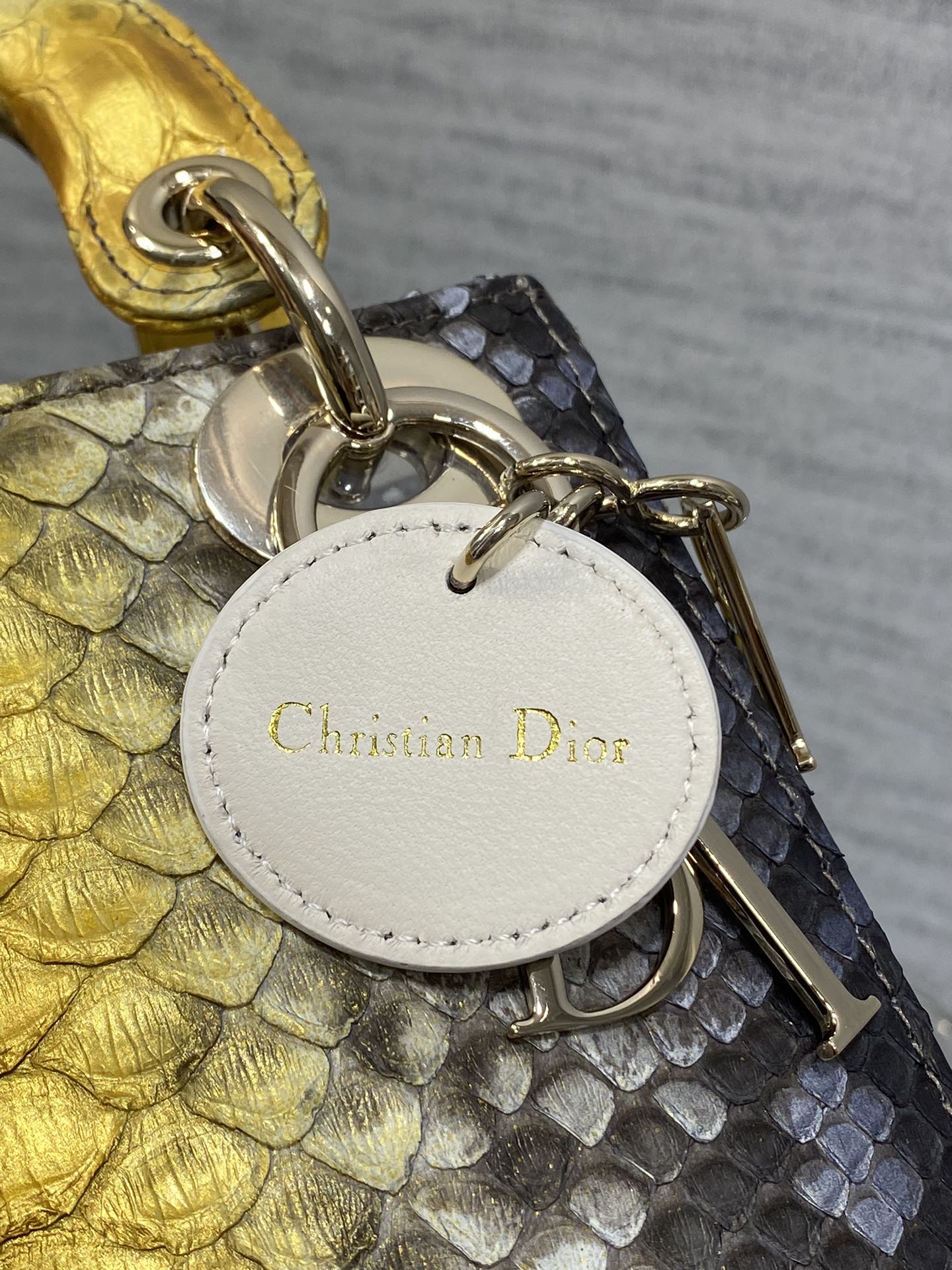 DIOR MINI 17 LADY BAG IN SUN FLOWER MIX BLACK SNAKESKIN PATTERN LAMBSKIN