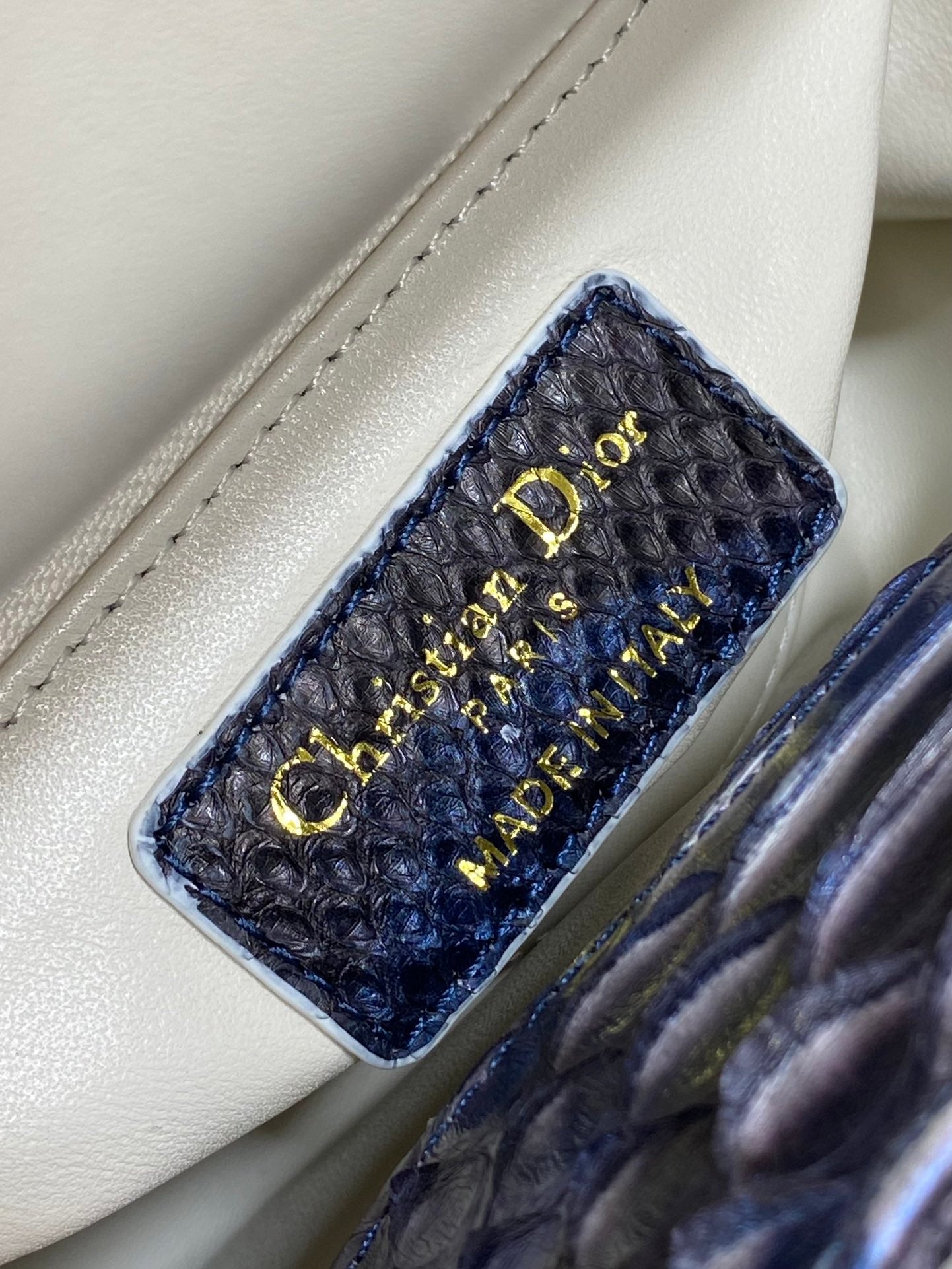 DIOR MINI 17 LADY BAG IN NAVY BLUE MIX BLACK SNAKESKIN PATTERN LAMBSKIN