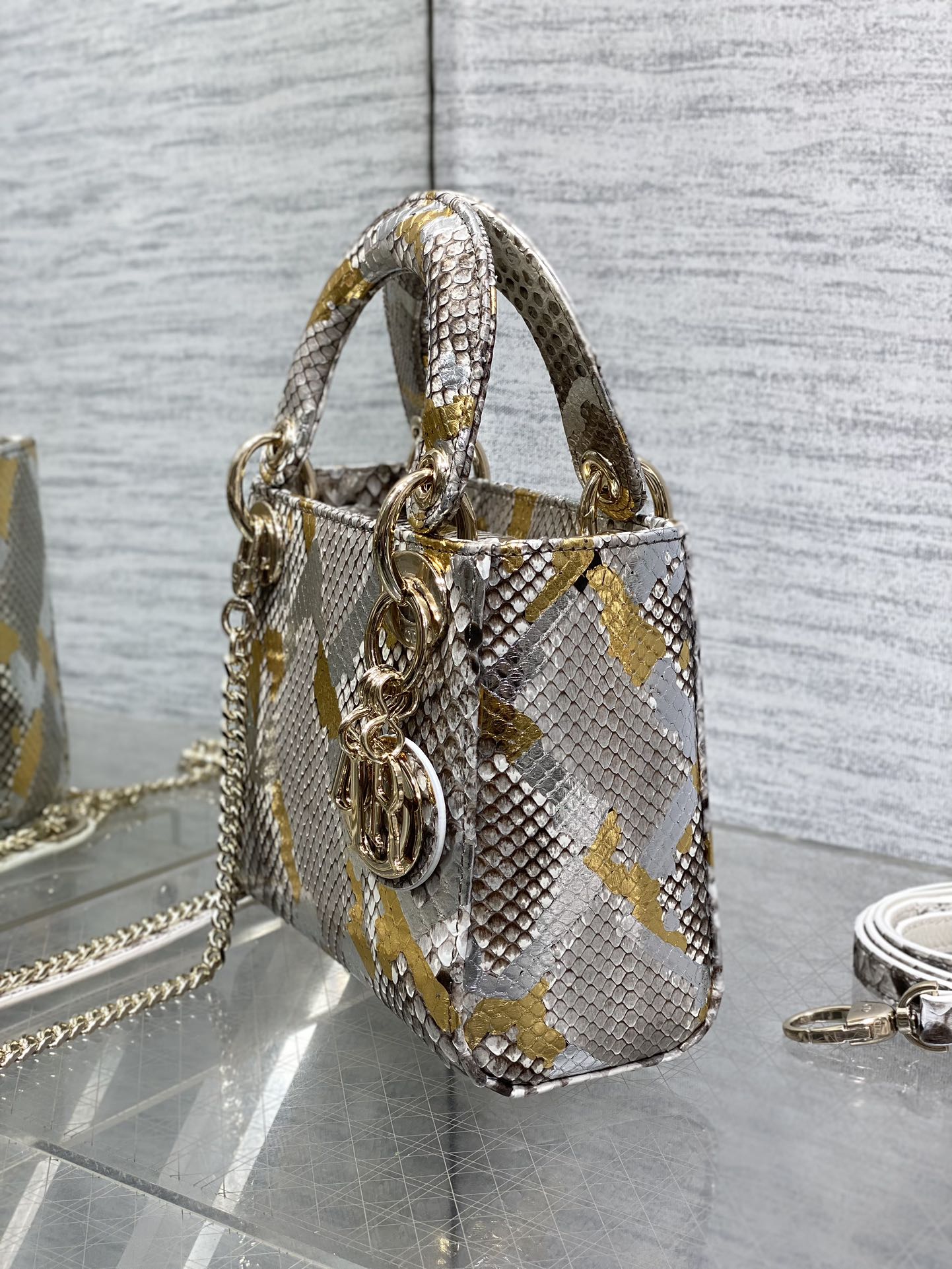 DIOR MINI 17 LADY BAG IN COLORFUL SNAKESKIN PATTERN LAMBSKIN 225983