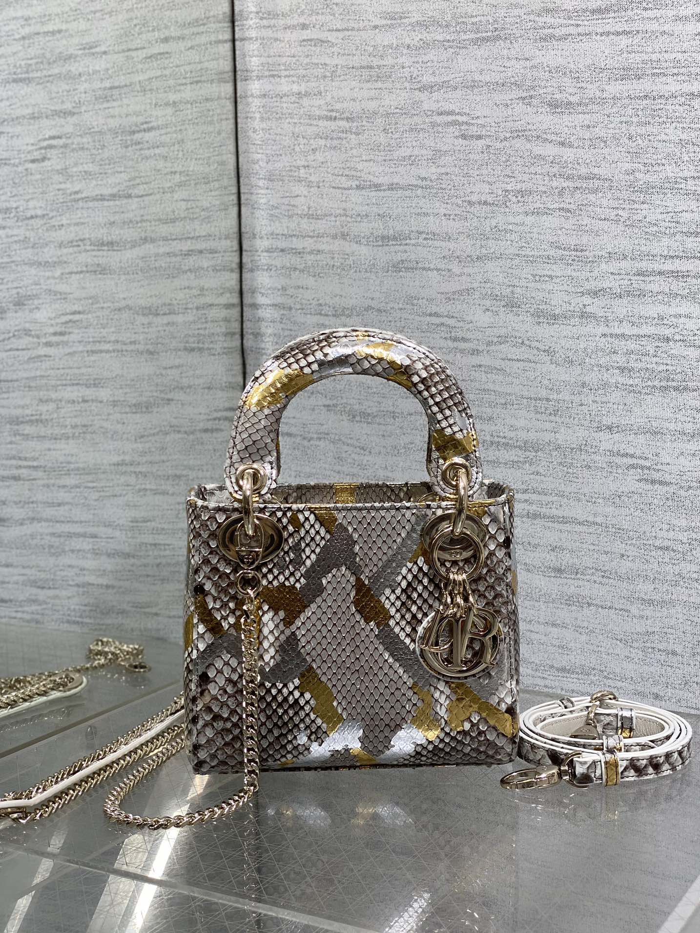 DIOR MINI 17 LADY BAG IN COLORFUL SNAKESKIN PATTERN LAMBSKIN 225983