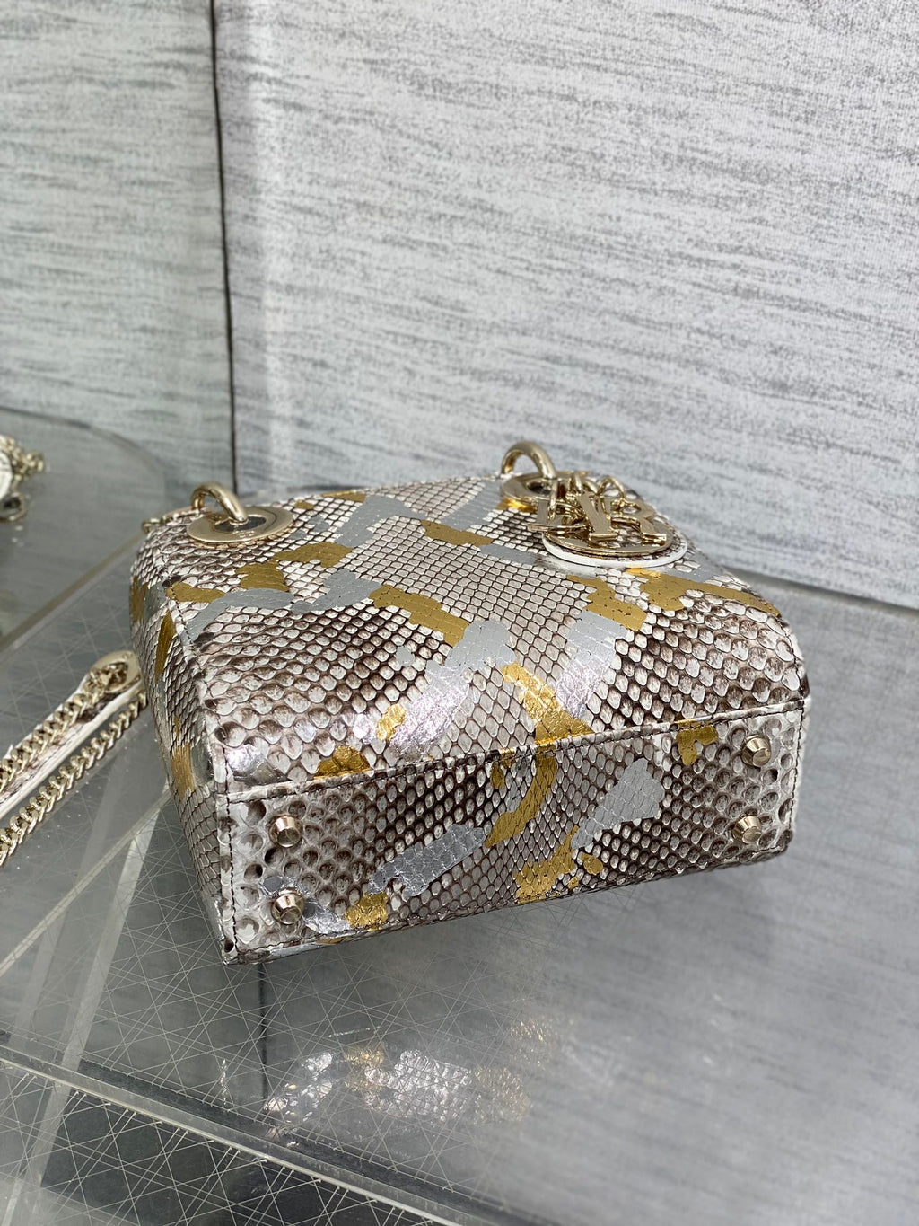 DIOR MINI 17 LADY BAG IN COLORFUL SNAKESKIN PATTERN LAMBSKIN 225983