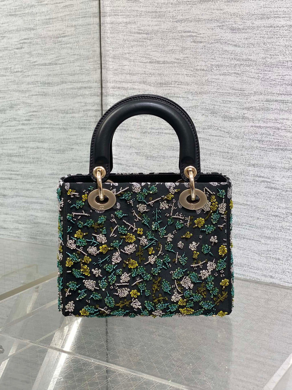 DIOR SMALL 20 BAG BLACK LAMBSKIN WITH SHOOTING STAR EMBROIDERY WOMEN 226114