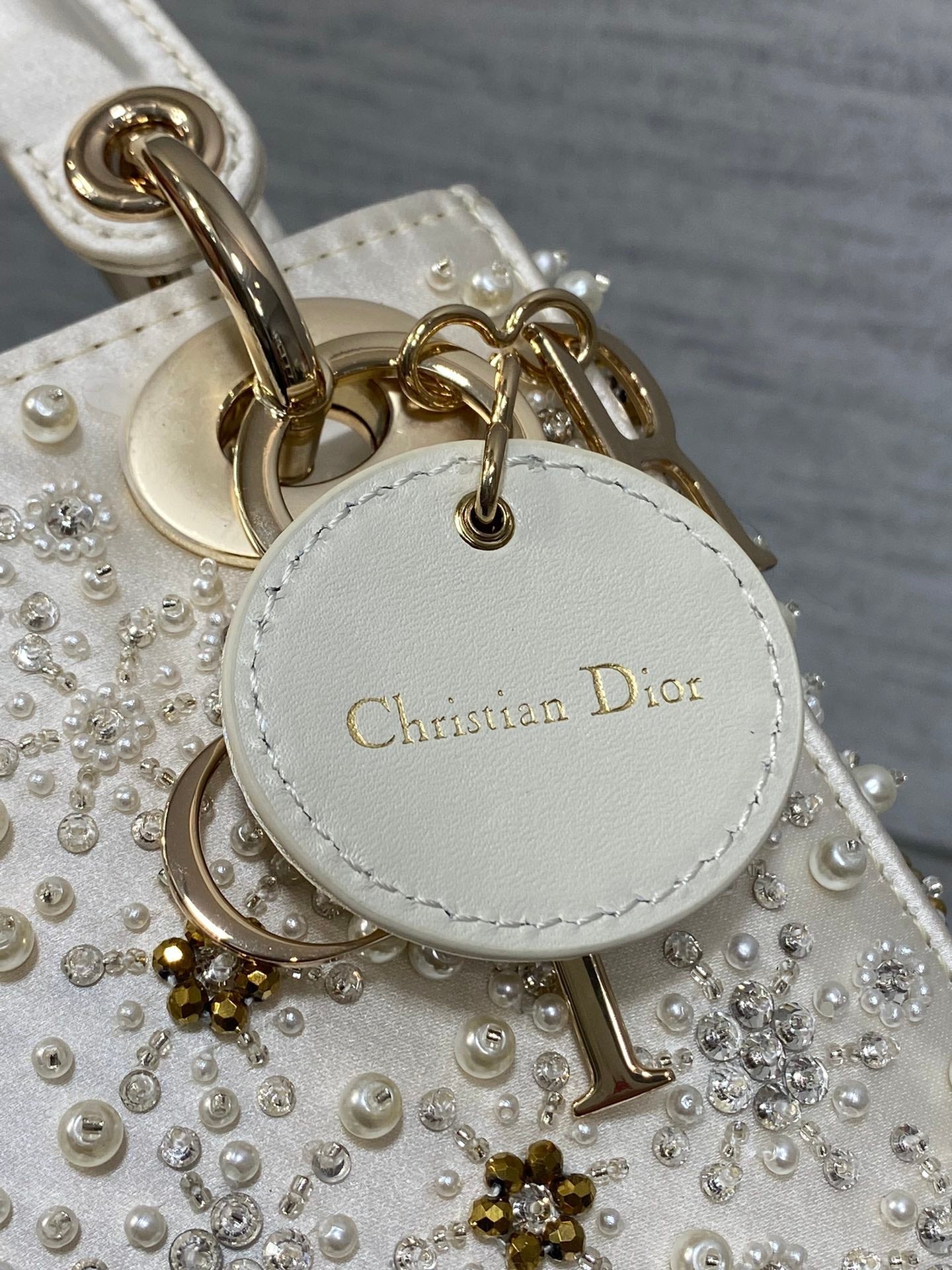 DIOR MINI 17 LADY BAG IN WHITE SATIN EMBROIDERED WITH BEADS