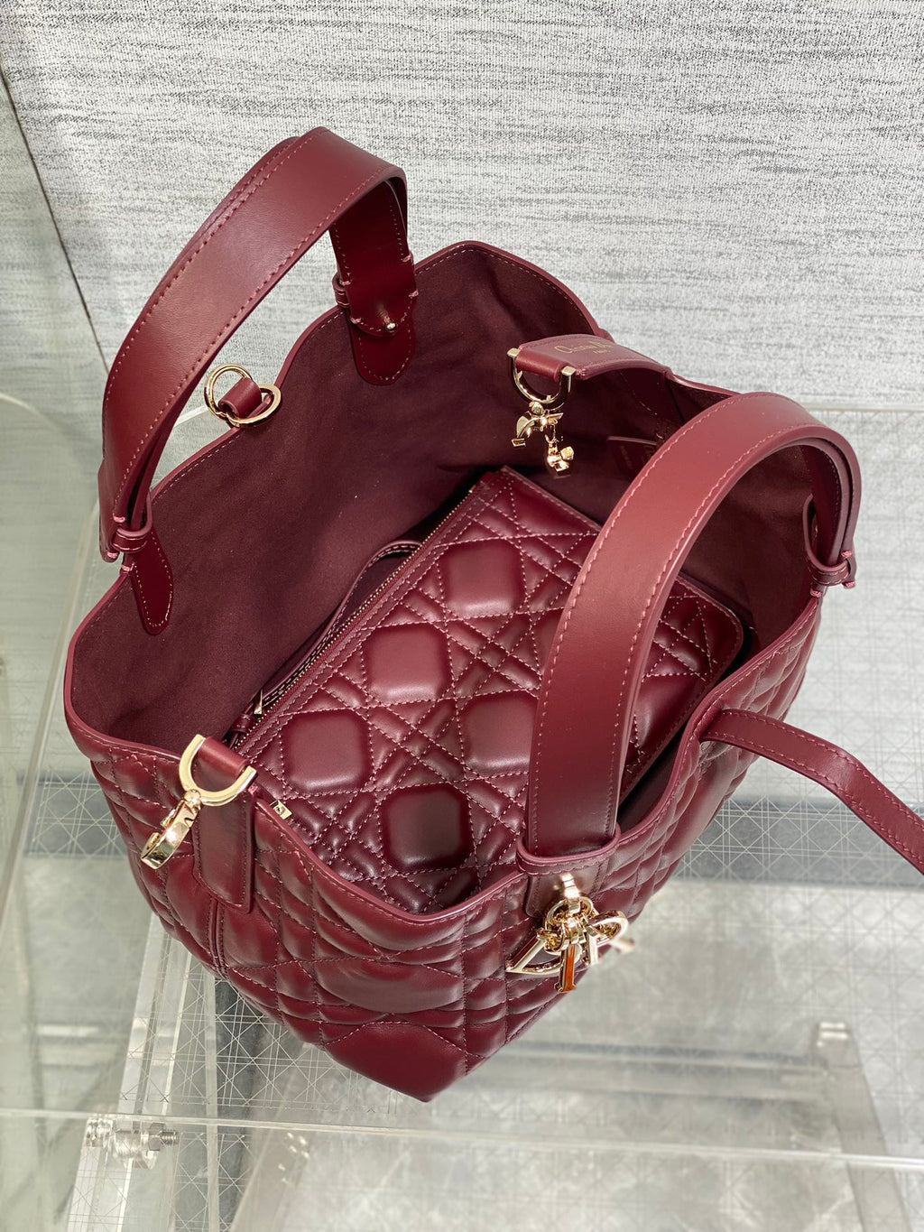 DIOR ALWAYS MINI 23 BAG IN BURGUNDY RED MACROCANNAGE CALFSKIN