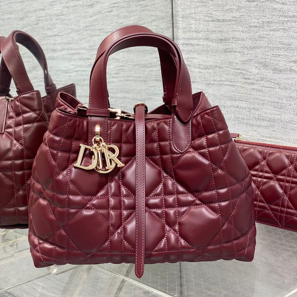 DIOR ALWAYS MEDIUM 28 BAG IN BURGUNDY RED MACROCANNAGE CALFSKIN