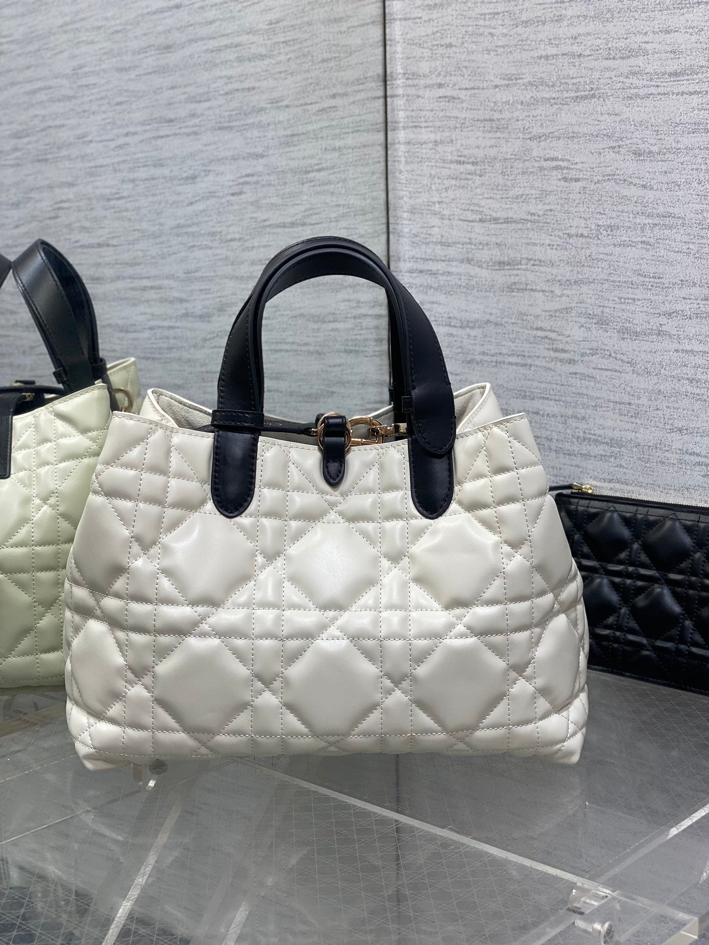 DIOR ALWAYS MINI 28 BAG IN WHITE MIX BLACK MACROCANNAGE CALFSKIN