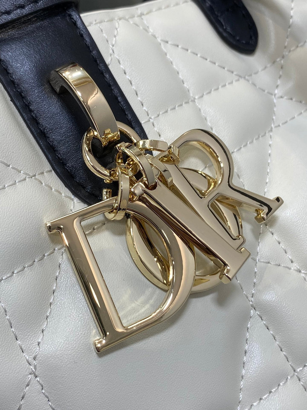DIOR ALWAYS MINI 28 BAG IN WHITE MIX BLACK MACROCANNAGE CALFSKIN