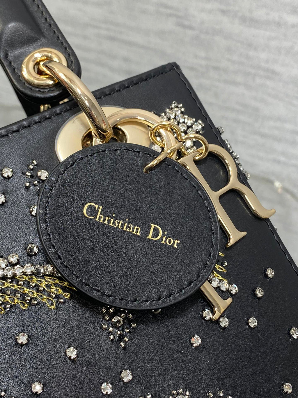 DIOR SMALL 20 BAG BLACK LAMBSKIN WITH SHOOTING STAR EMBROIDERY WOMEN