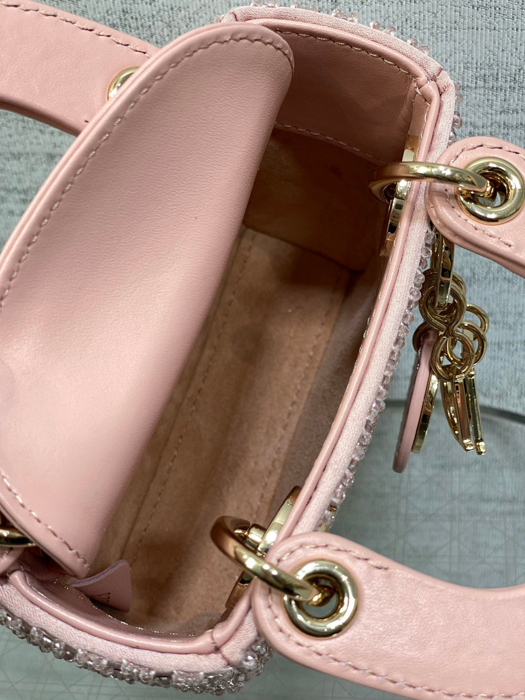 DIOR MICRO 12 LADY BAG IN BLUSH PINK SATIN WITH BEADING