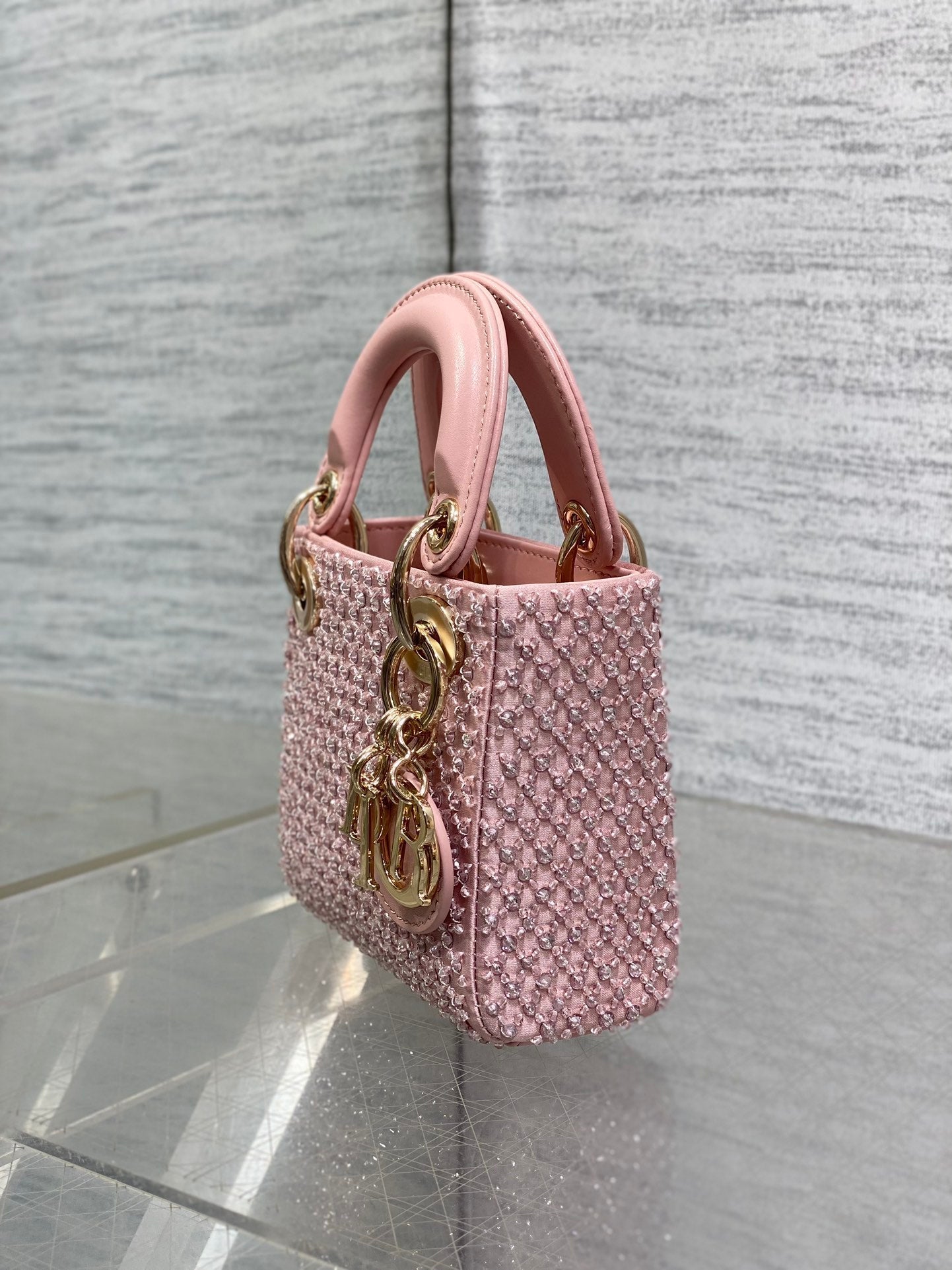 DIOR MICRO 12 LADY BAG IN BLUSH PINK SATIN WITH BEADING