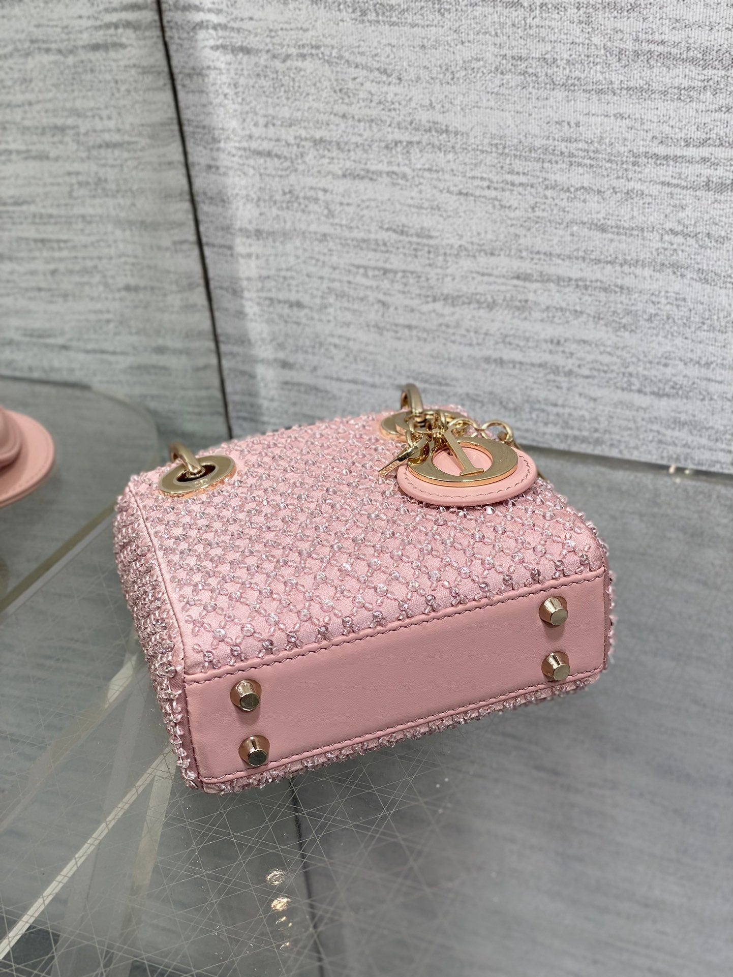 DIOR MICRO 12 LADY BAG IN BLUSH PINK SATIN WITH BEADING