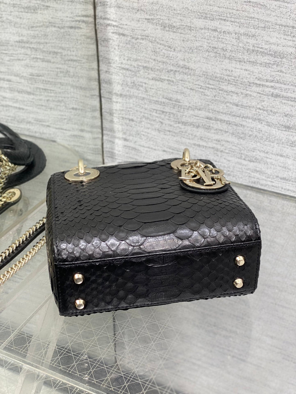 DIOR MINI 17 LADY BAG IN BLACK SNAKESKIN PATTERN LAMBSKIN