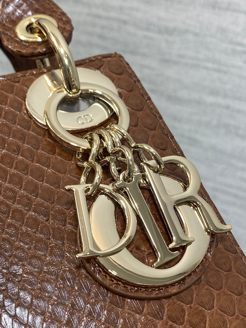 DIOR MINI 17 LADY BAG IN PEACAN BROWN METALLIC LAMBSKIN