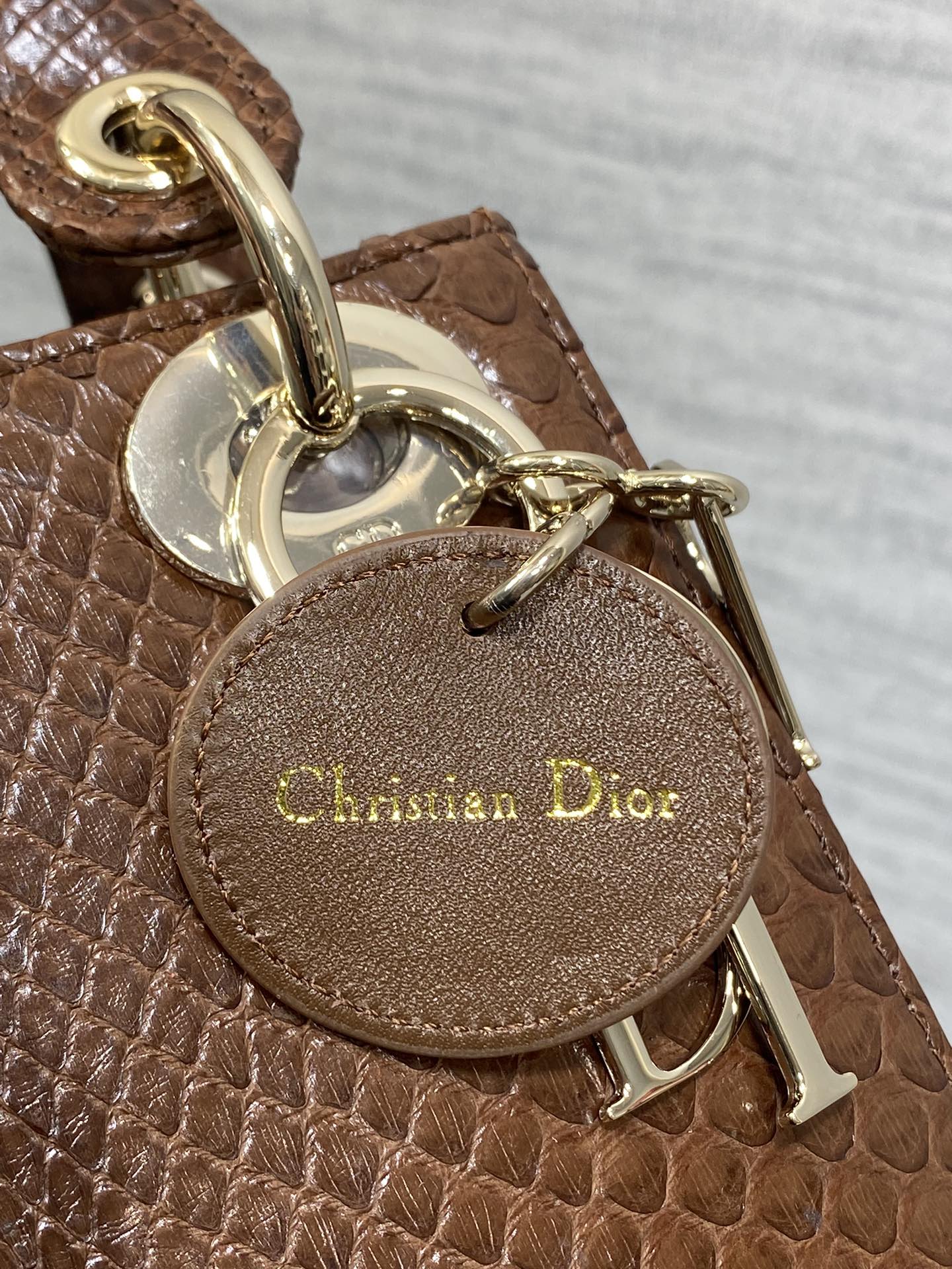 DIOR MINI 17 LADY BAG IN PEACAN BROWN METALLIC LAMBSKIN