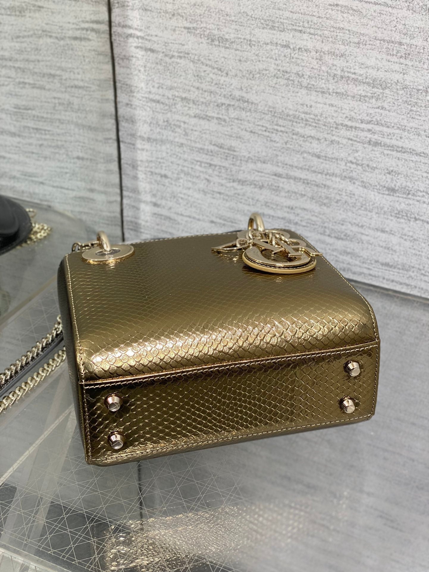 DIOR MINI 17 LADY BAG IN GOLD METALLIC LAMBSKIN