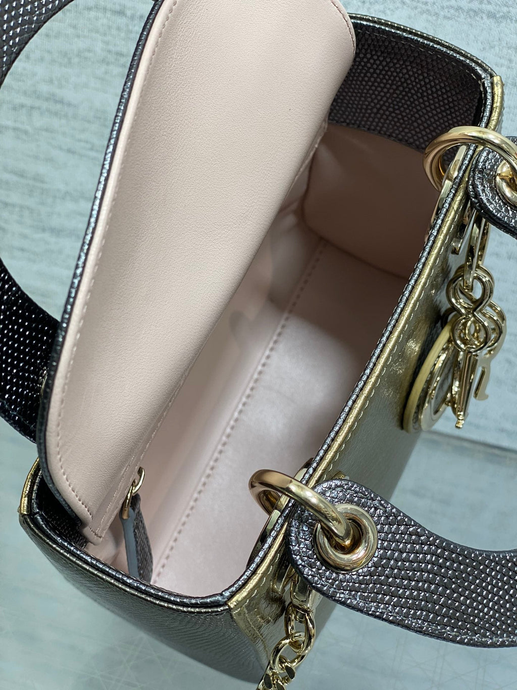 DIOR MINI 17 LADY BAG IN GOLD METALLIC LAMBSKIN