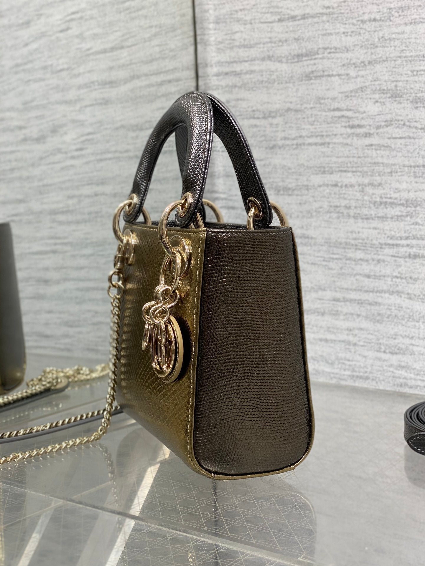 DIOR MINI 17 LADY BAG IN GOLD METALLIC LAMBSKIN