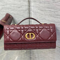 DIOR MISS CARO TOP HANDLE POUCH 24 IN TERRACOTTA RED MACROCANNAGE LAMBSKIN