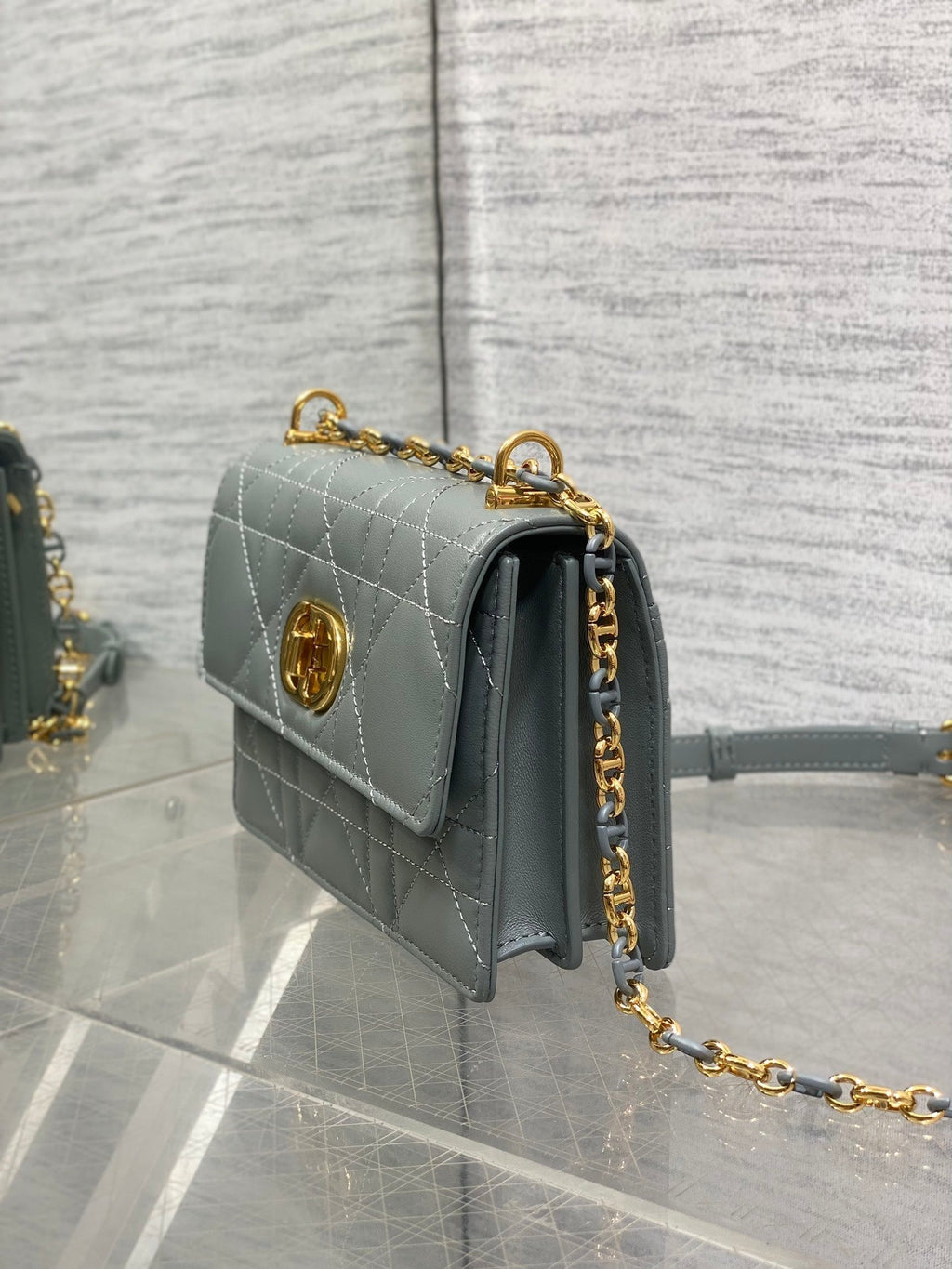 DIOR MISS CARO MINI BAG 17 IN OSLO GREY MACROCANNAGE LAMBSKIN