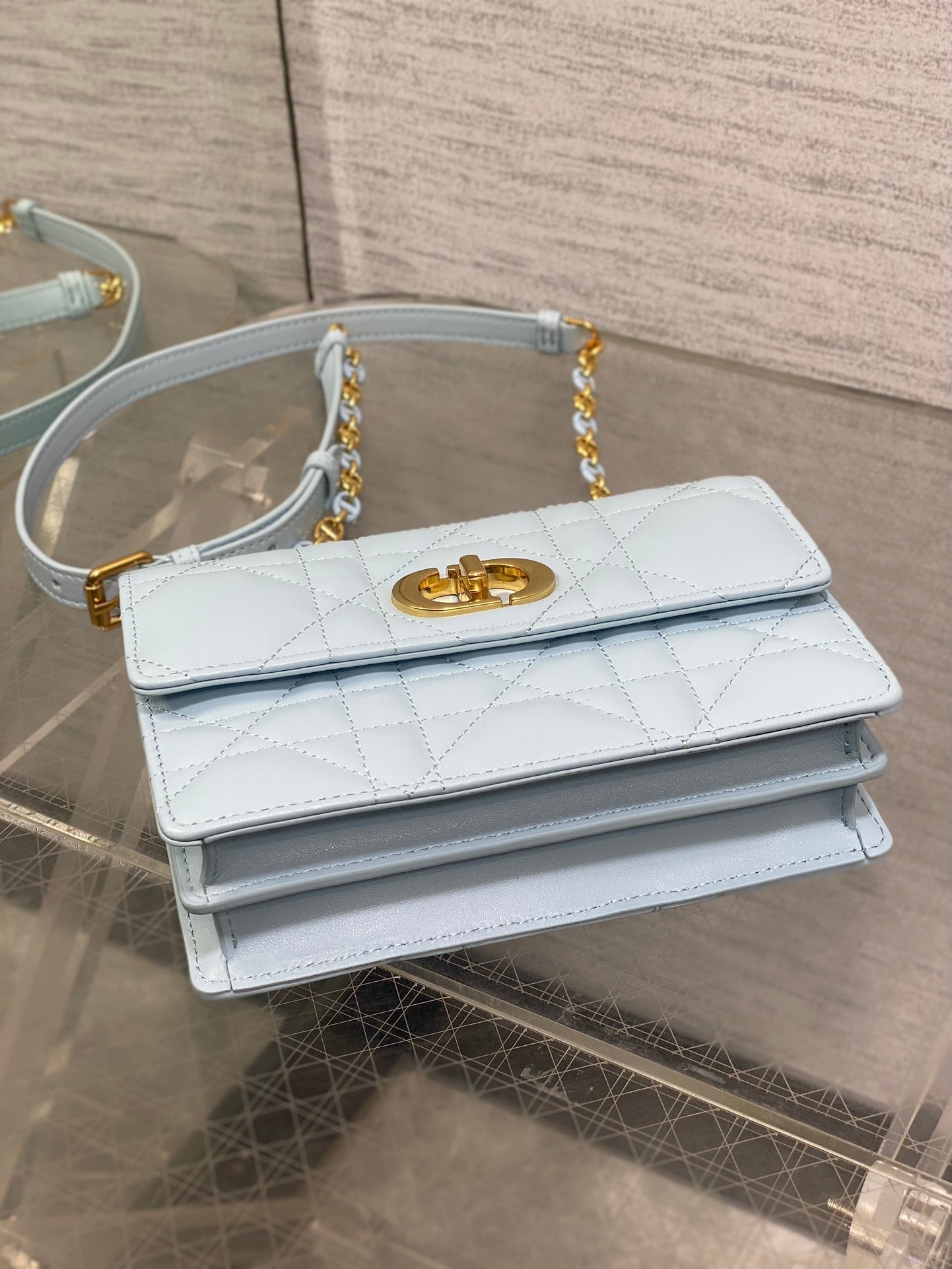 DIOR MISS CARO MINI BAG 17 IN BABY BLUE MACROCANNAGE LAMBSKIN