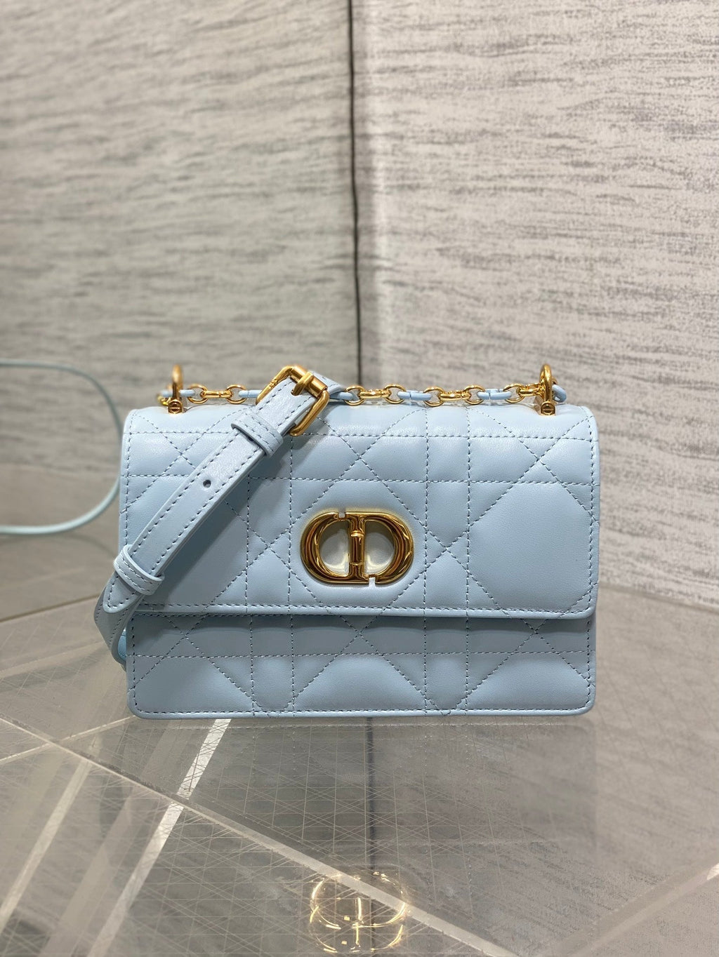 DIOR MISS CARO MINI BAG 17 IN BABY BLUE MACROCANNAGE LAMBSKIN