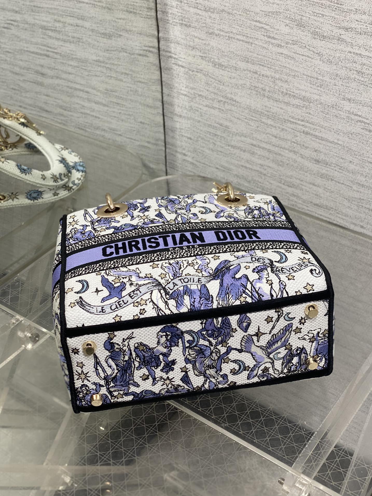 DIOR 25S SMALL LADY D-LITE BAG 24 IN PURPLE  NIGHT OF DREAMS EMBROIDERY