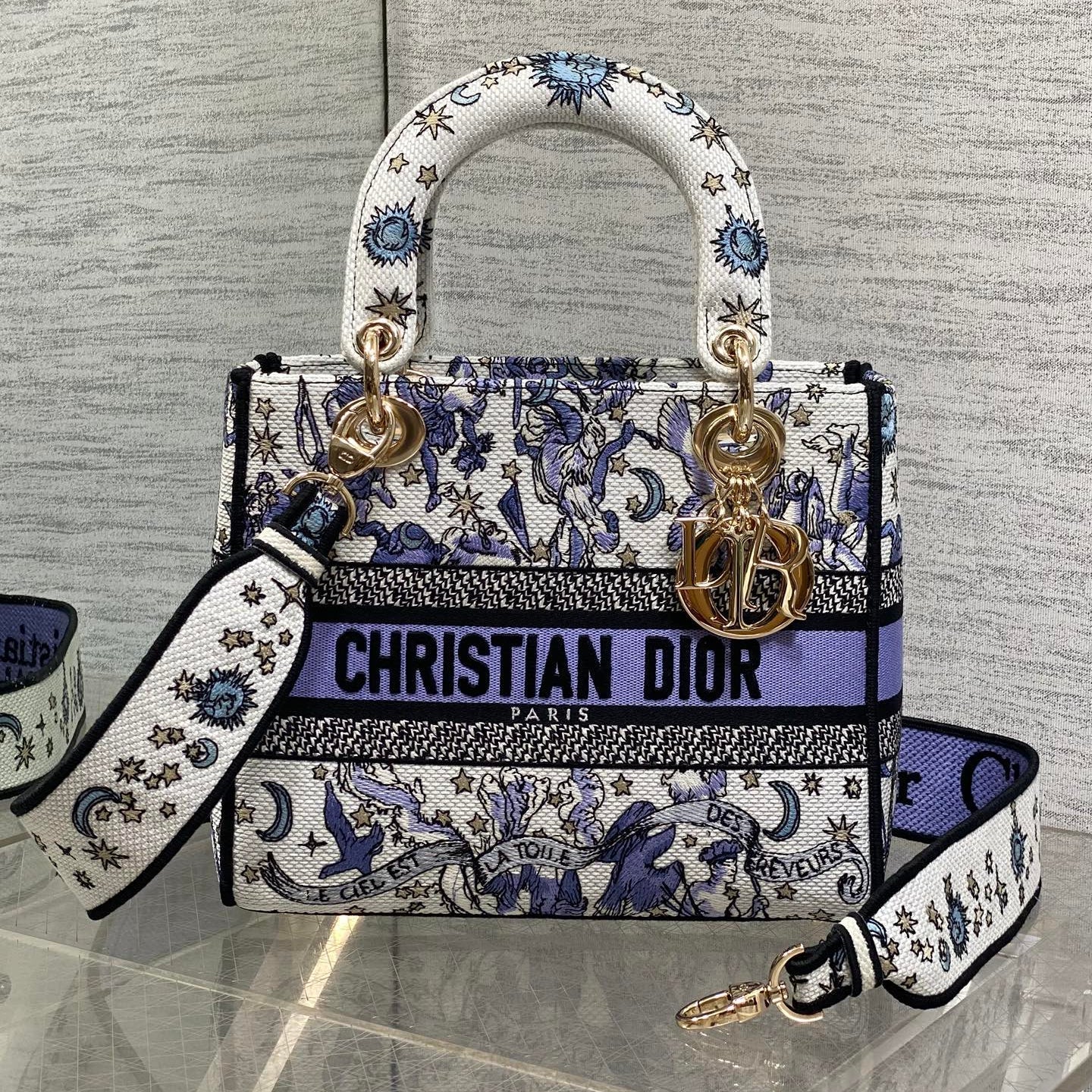 DIOR 25S SMALL LADY D-LITE BAG 24 IN PURPLE  NIGHT OF DREAMS EMBROIDERY