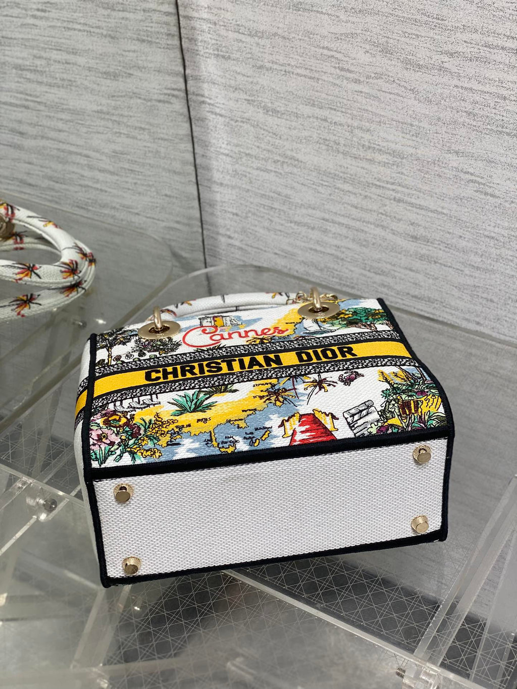 DIOR 25S SMALL LADY D-LITE BAG 24 IN YELLOW CANVAS  CANNES
