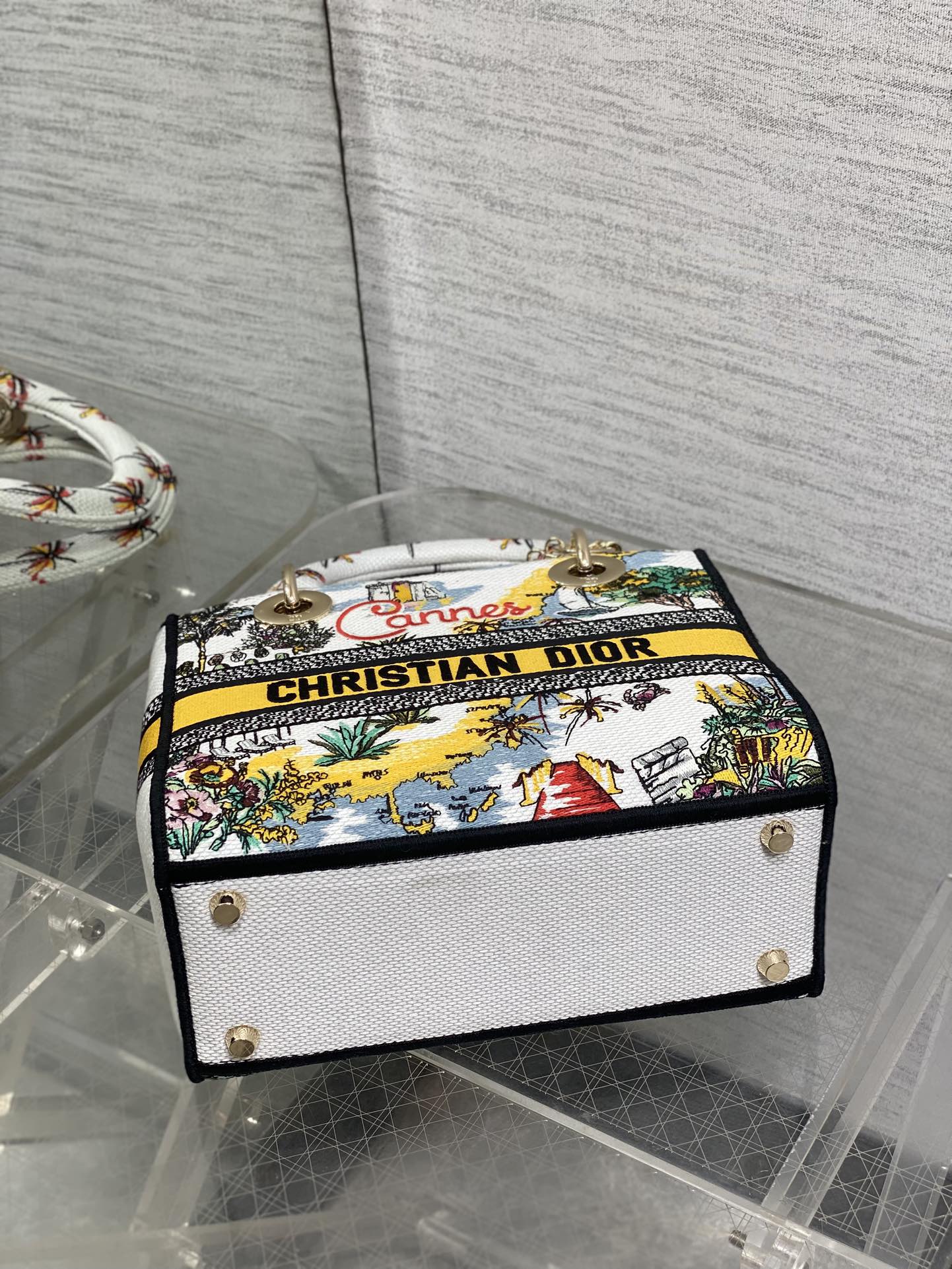 DIOR 25S SMALL LADY D-LITE BAG 24 IN YELLOW CANVAS  CANNES