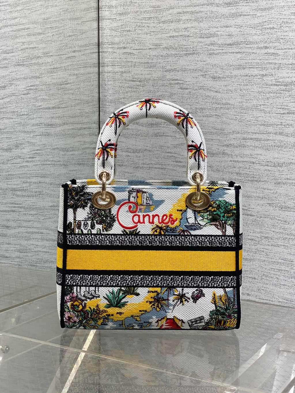 DIOR 25S SMALL LADY D-LITE BAG 24 IN YELLOW CANVAS  CANNES