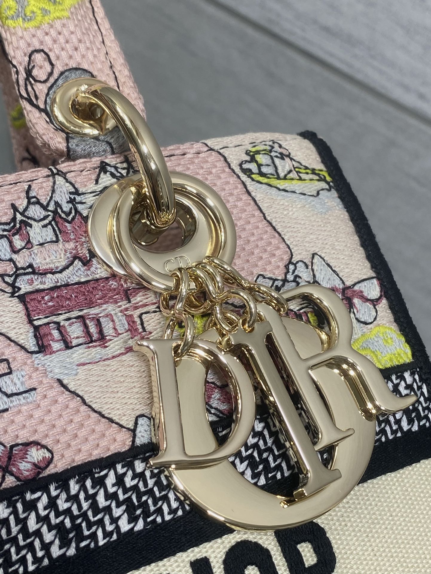 DIOR 25S SMALL LADY D-LITE BAG 24 IN PINK CANVAS  BUTTERFLY