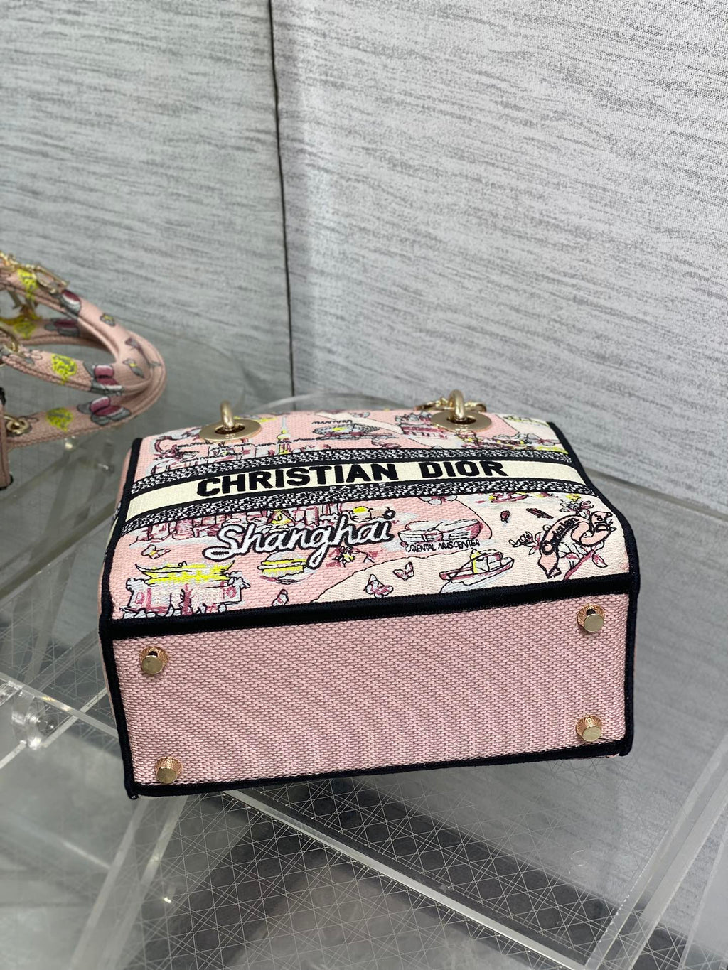 DIOR 25S SMALL LADY D-LITE BAG 24 IN PINK CANVAS  BUTTERFLY
