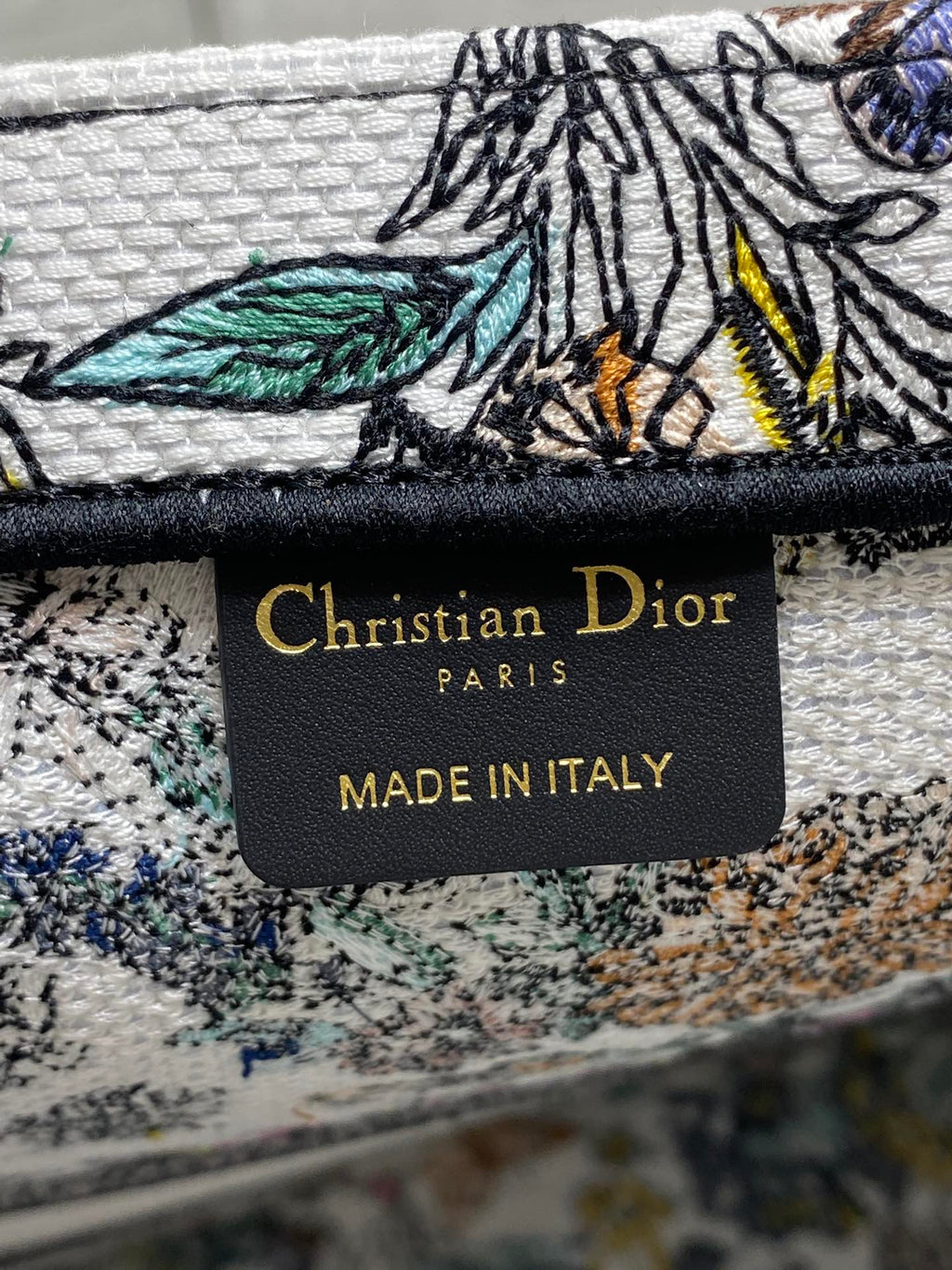 DIOR 25S LUCKY LARGE DIOR BOOK TOTE 42 IN MULTICOLOR DIOR FLOWERS CALENDAR ALLOVER EMBROIDERY