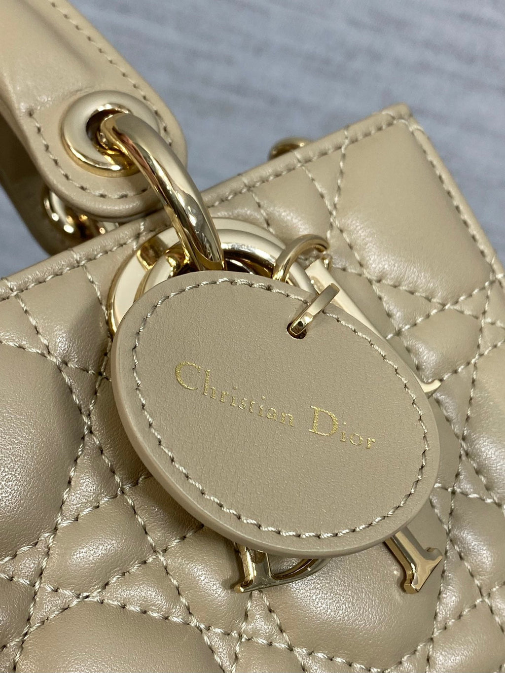 DIOR 25S SMALL LADY D‑JOY BAG 19 IN DARK BEIGE CANNAGE CALFSKIN GOLD HARDWARE
