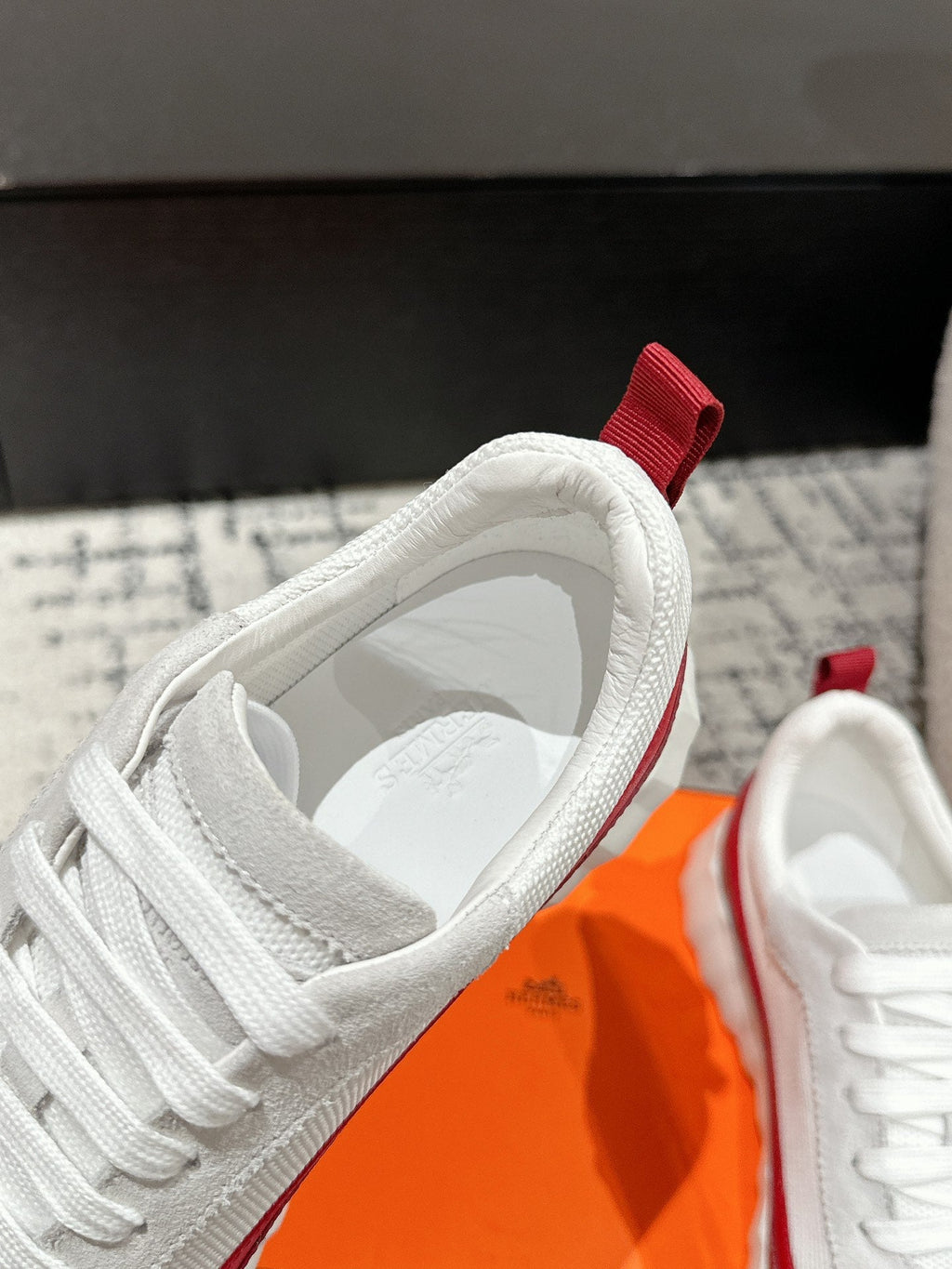 HERMES BOUNCING SNEAKER IN WINE RED CALFSKIN AND WHITE FABRIC