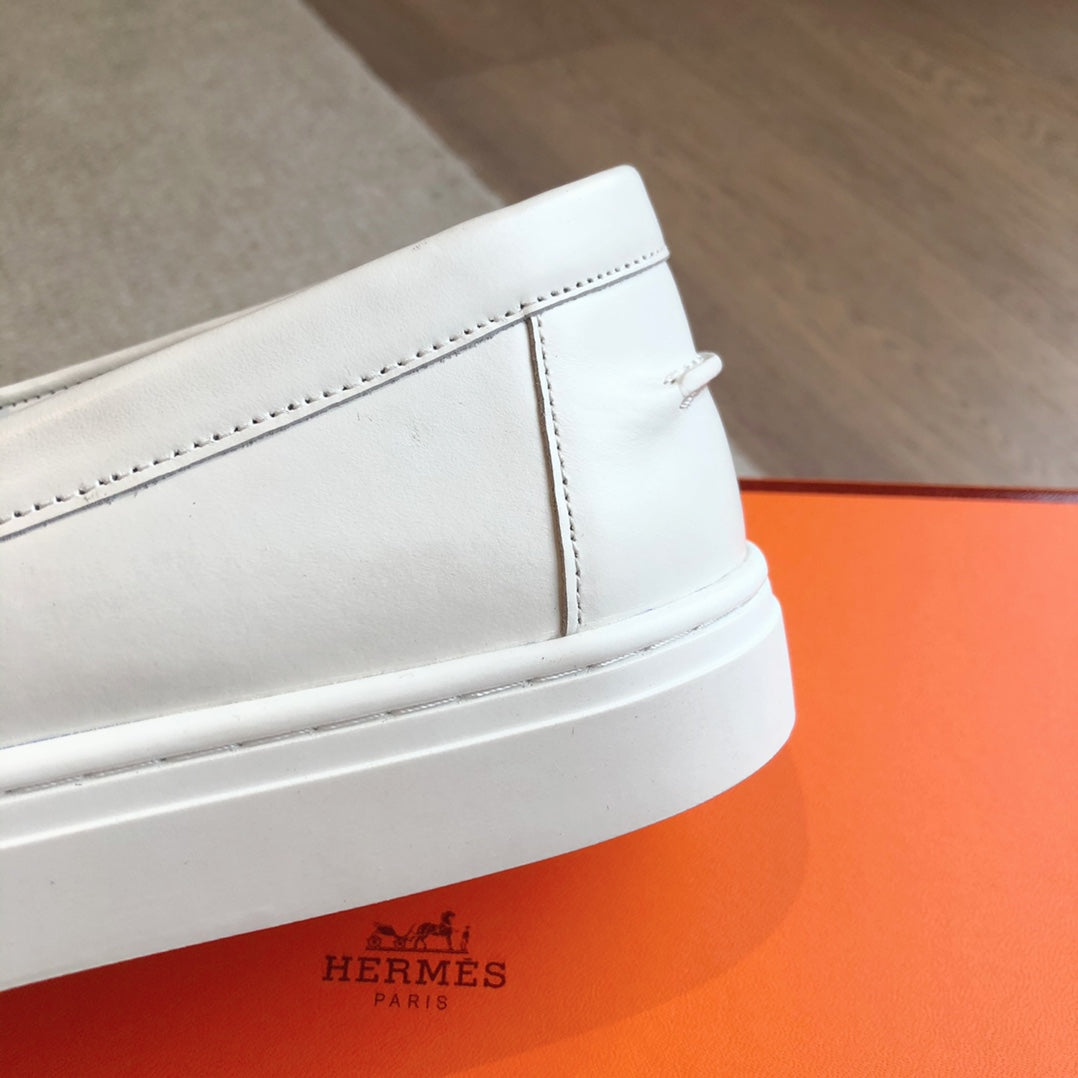HERMES IKE SLIP-ON SNEAKER WHITE CALFSKIN